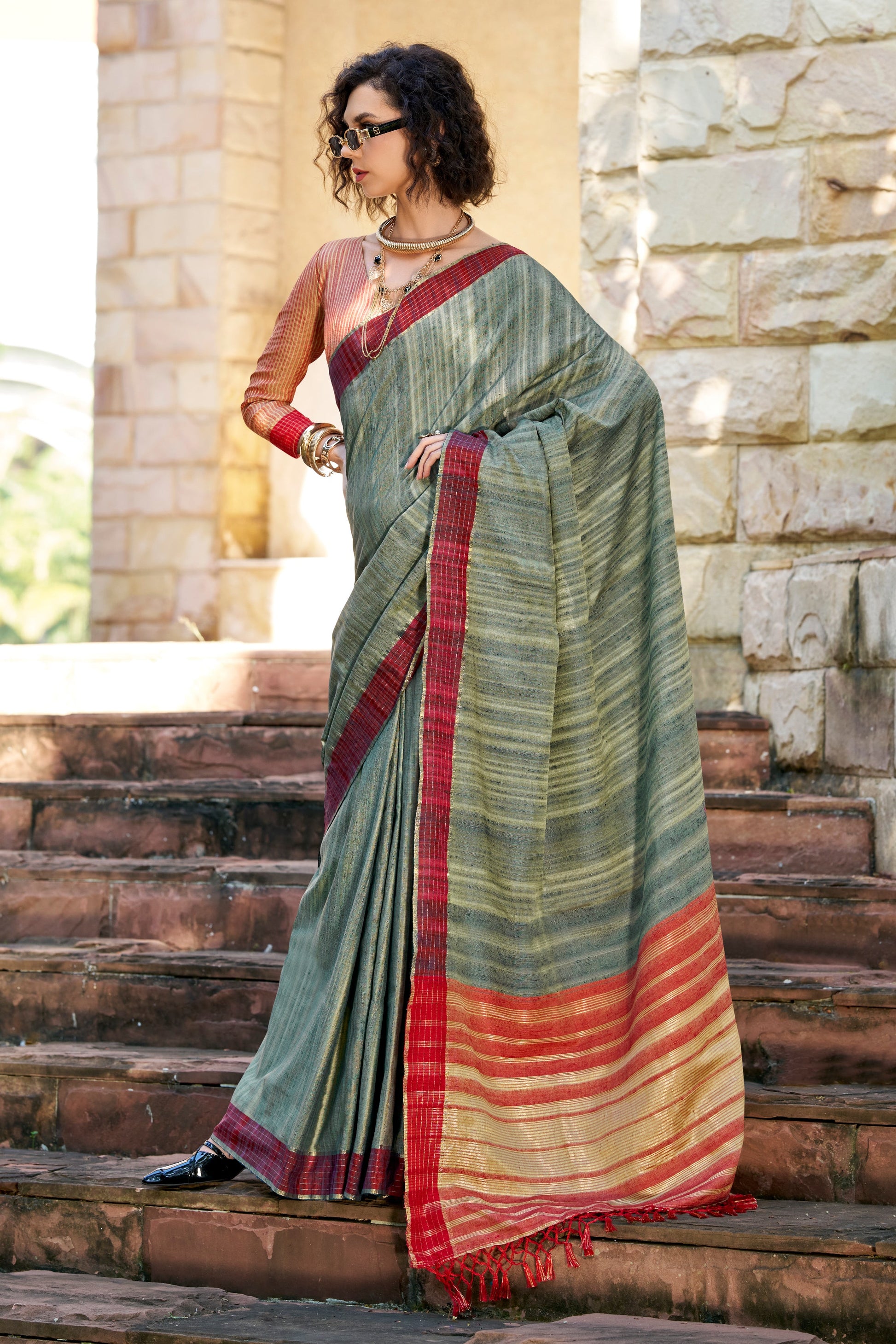 Grey Woven Cotton Silk Saree-ZB134032_1_SareeButa.com