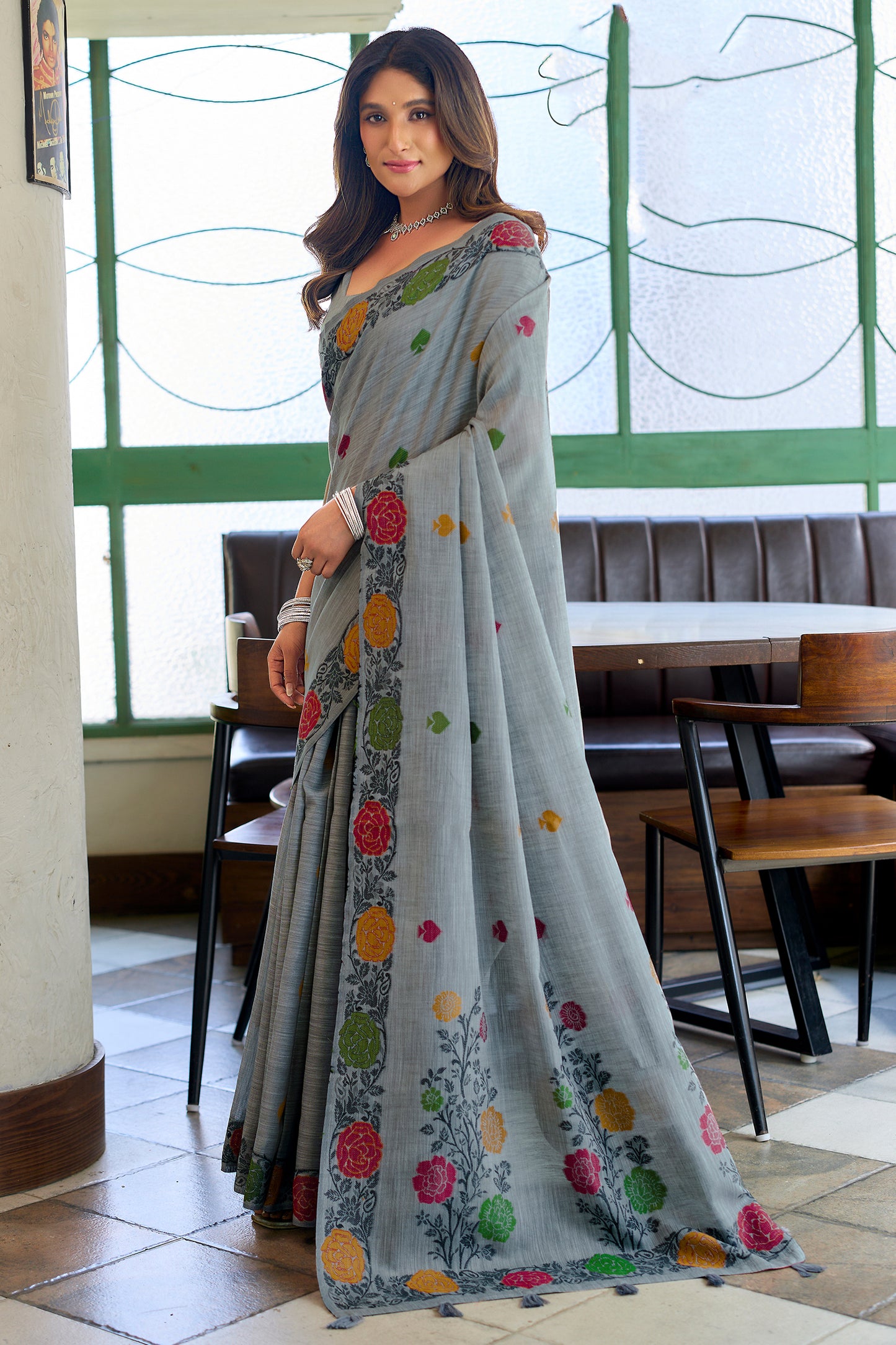 Grey Woven Linen Saree-SAR12731_3_SareeButa.com