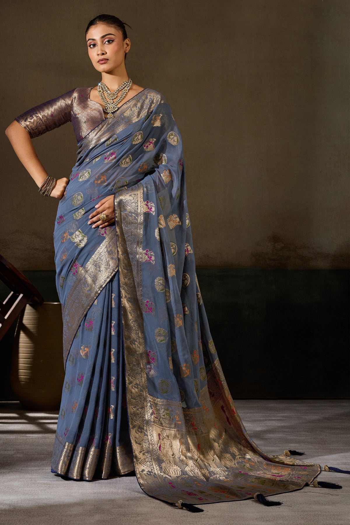 Grey Woven Meenakari Khadi Georgette Saree-SAR13313_1_SareeButa.com