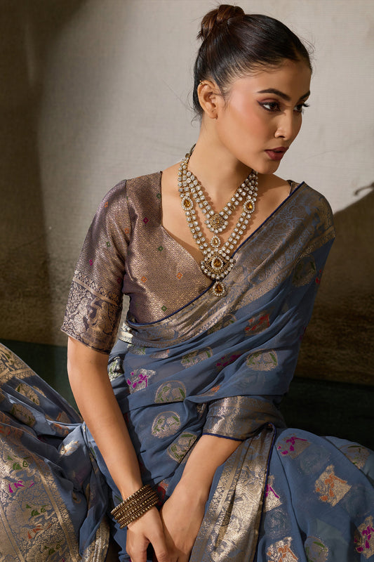 Grey Woven Meenakari Khadi Georgette Saree-SAR13313_2_SareeButa.com