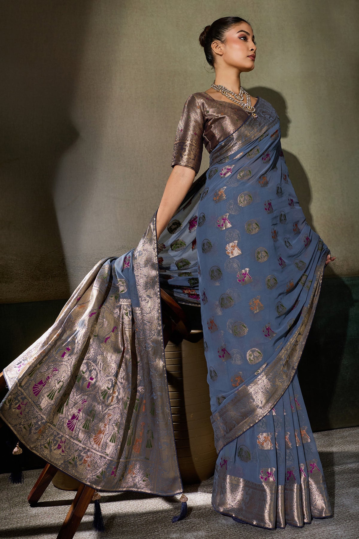 Grey Woven Meenakari Khadi Georgette Saree-SAR13313_4_SareeButa.com