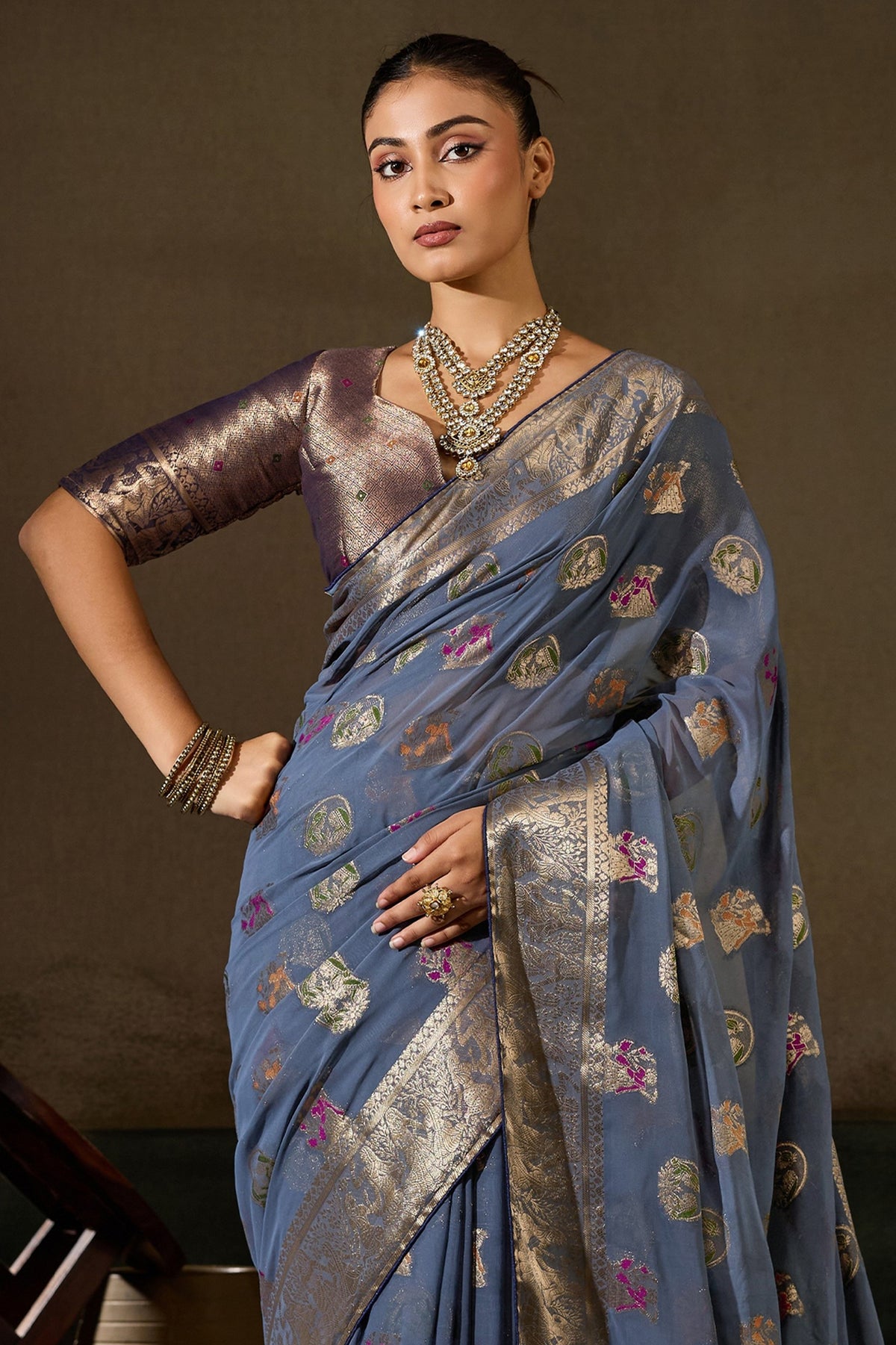Grey Woven Meenakari Khadi Georgette Saree-SAR13313_5_SareeButa.com