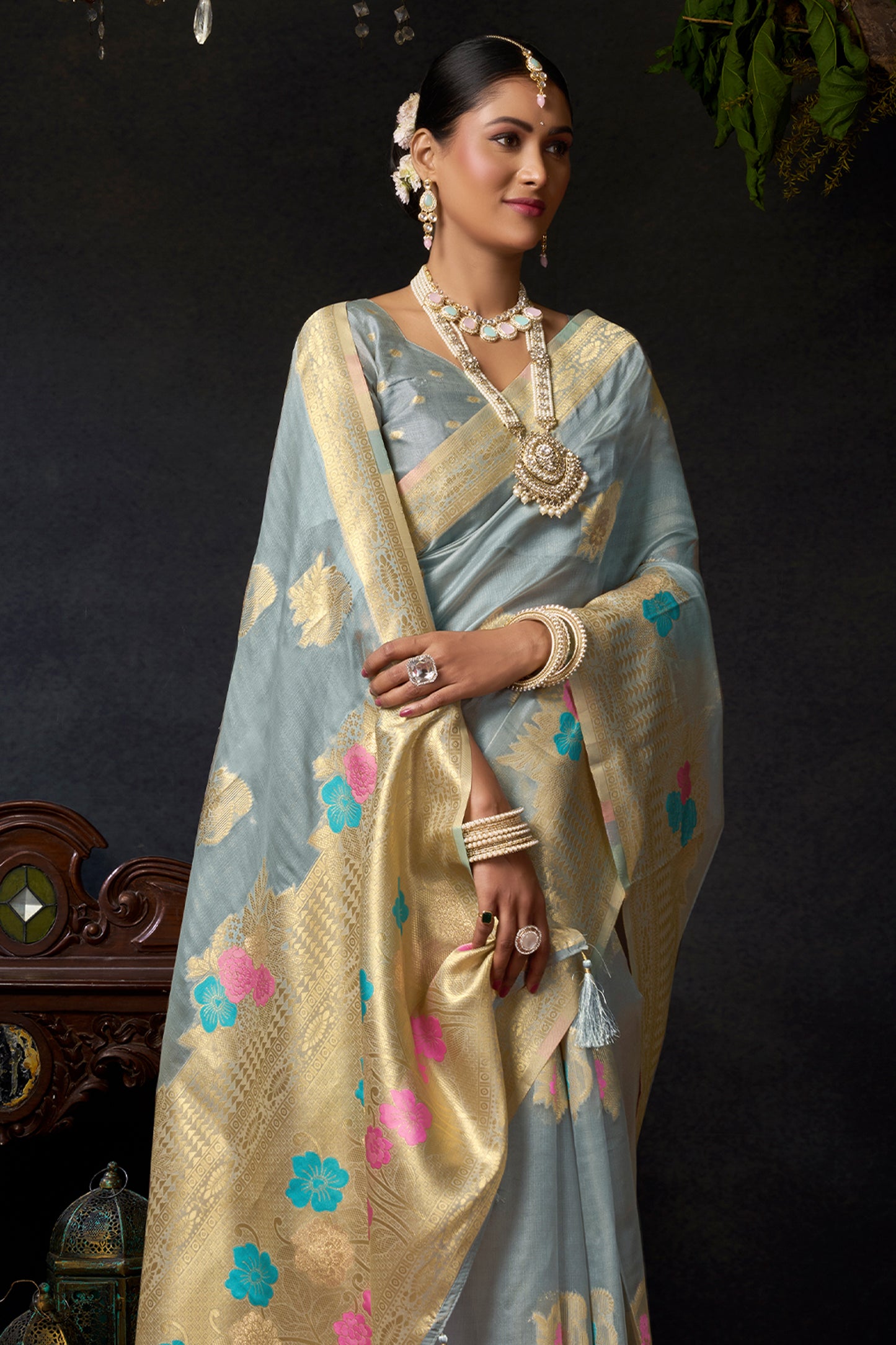 Grey Woven Organza Saree-SAR12618_3_SareeButa.com