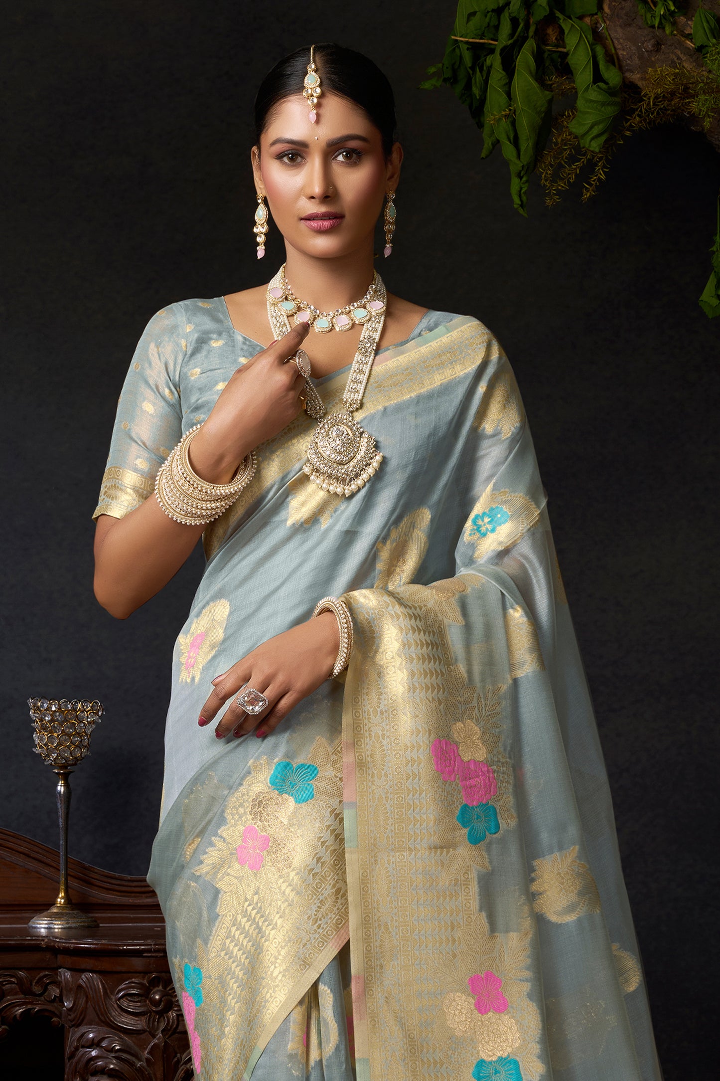 Grey Woven Organza Saree-SAR12618_4_SareeButa.com