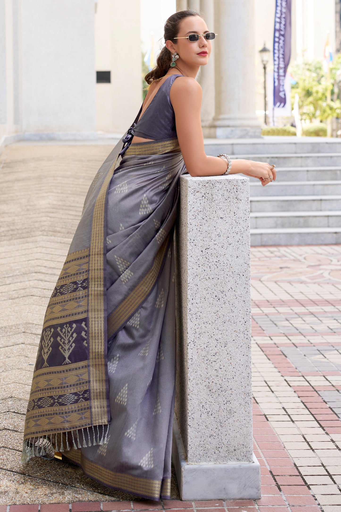 Grey Woven Rayon Silk Saree-ZB133850_3_SareeButa.com