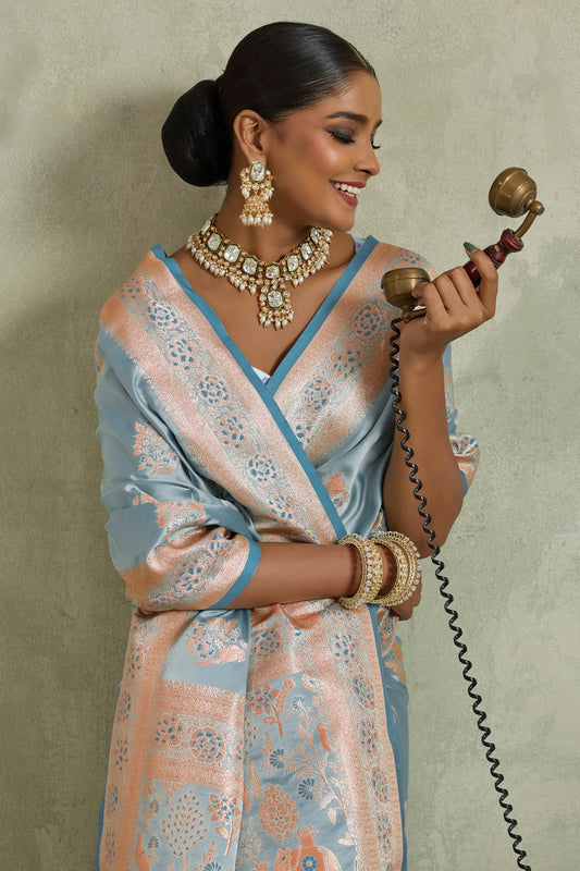 Grey Woven Satin Silk Banarasi Saree-SAR11805_2_SareeButa.com