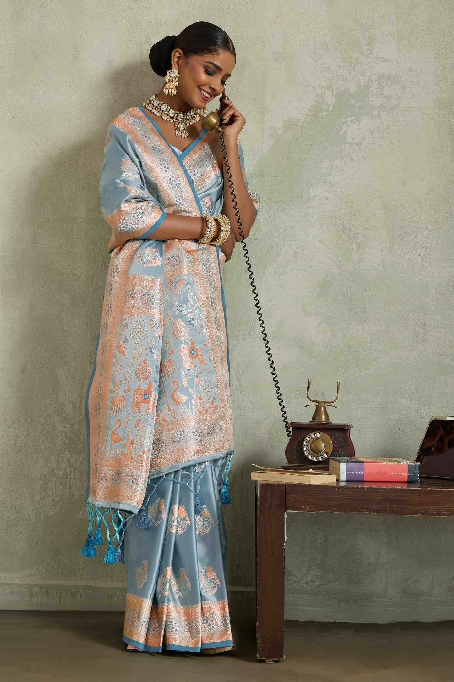 Grey Woven Satin Silk Banarasi Saree-SAR11805_3_SareeButa.com