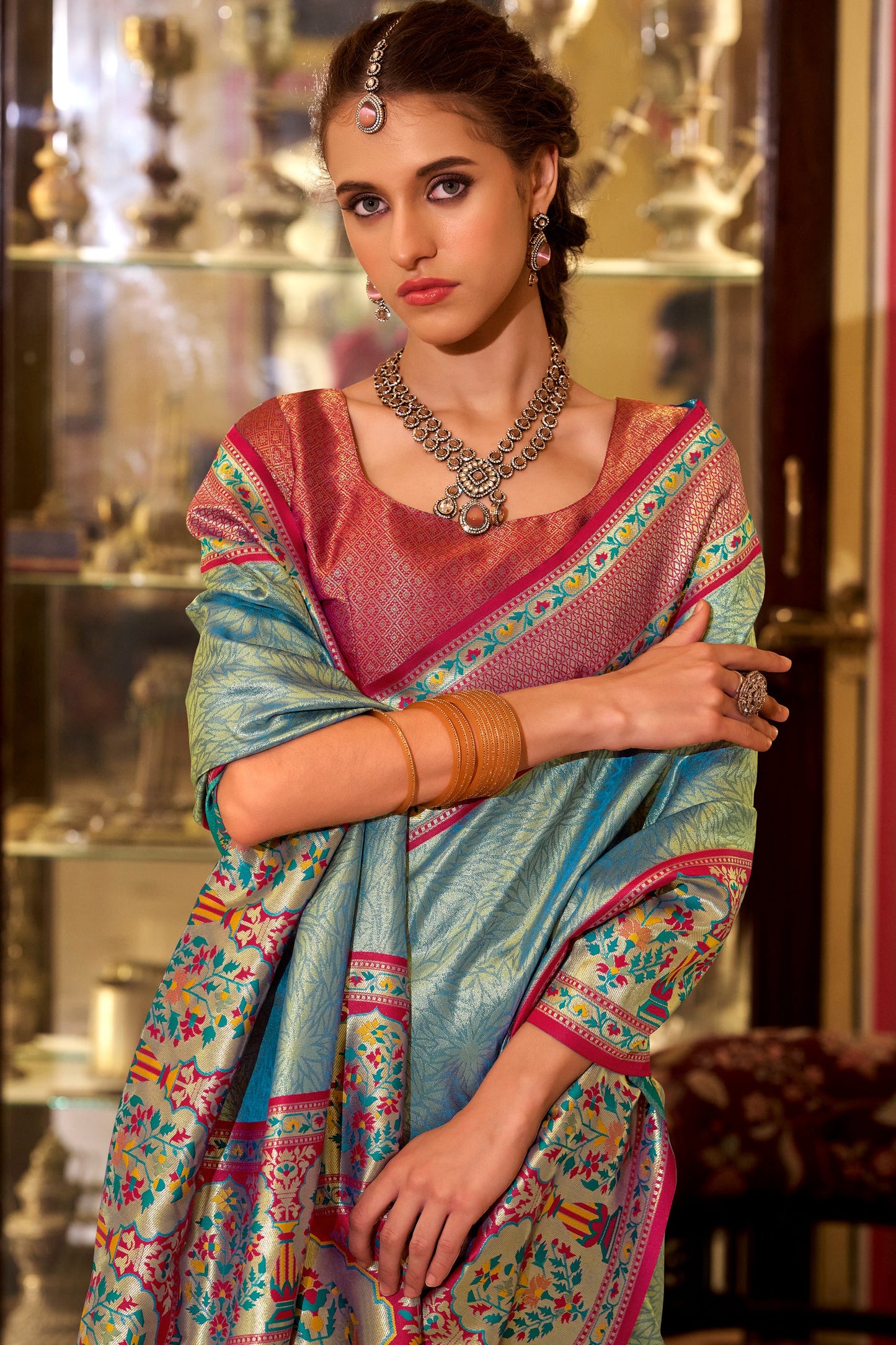 Grey Woven Tissue Silk Saree-ZB134739_2_SareeButa.com