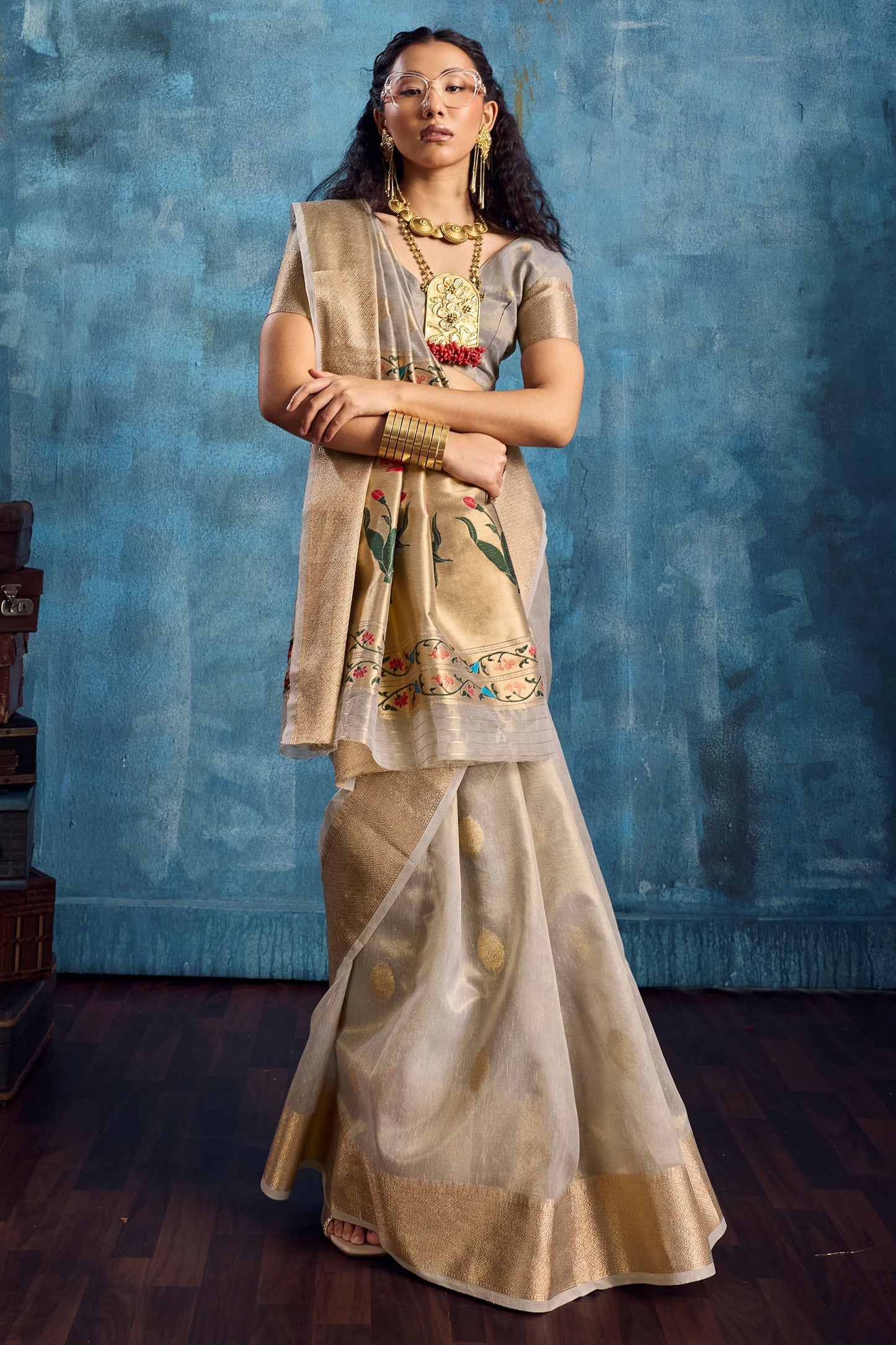 Grey Woven Zari Tissue Saree-SAR12355_3_SareeButa.com