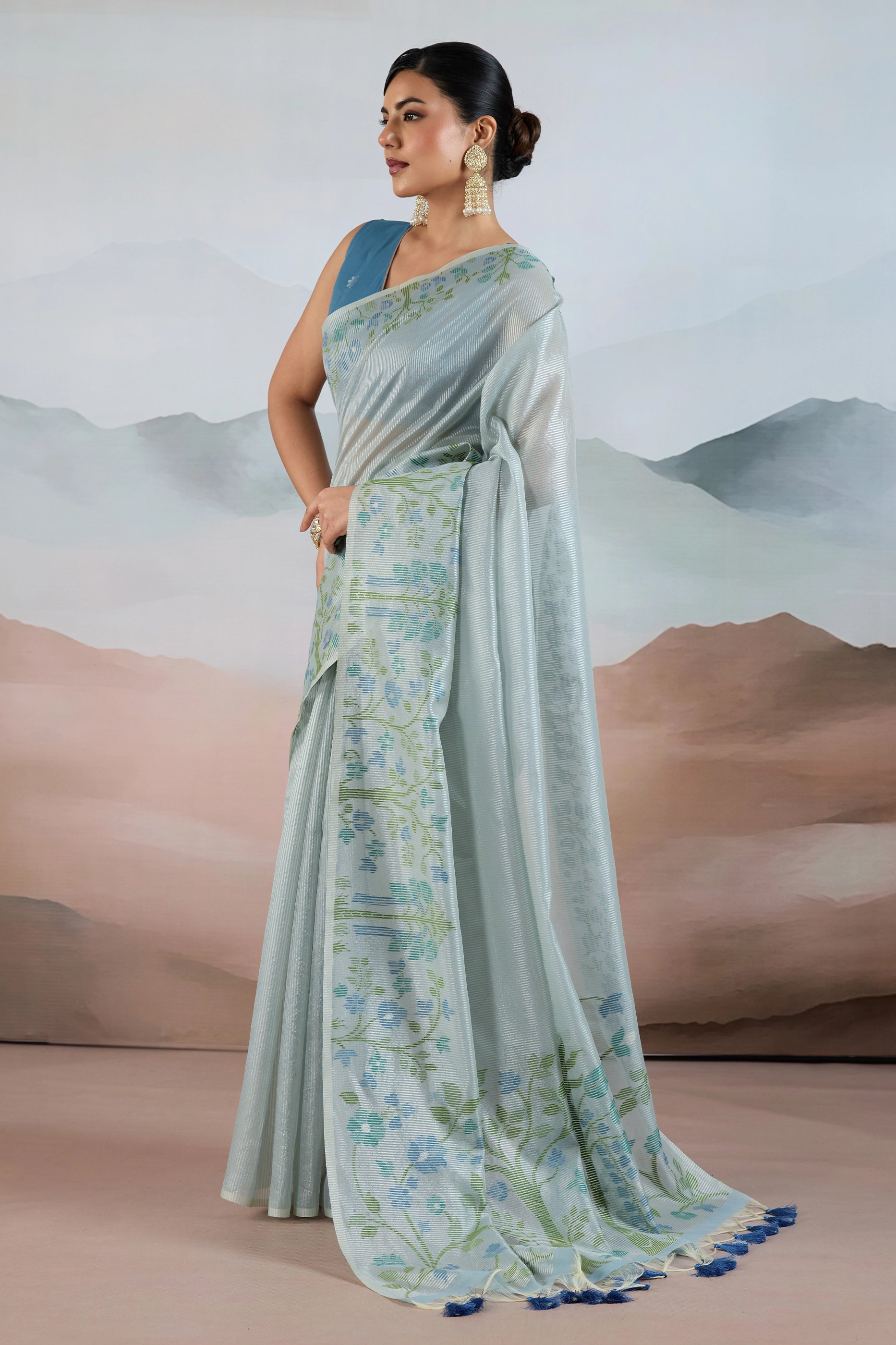 Grey Zari Tissue Brasso saree-SAR12300_3_SareeButa.com