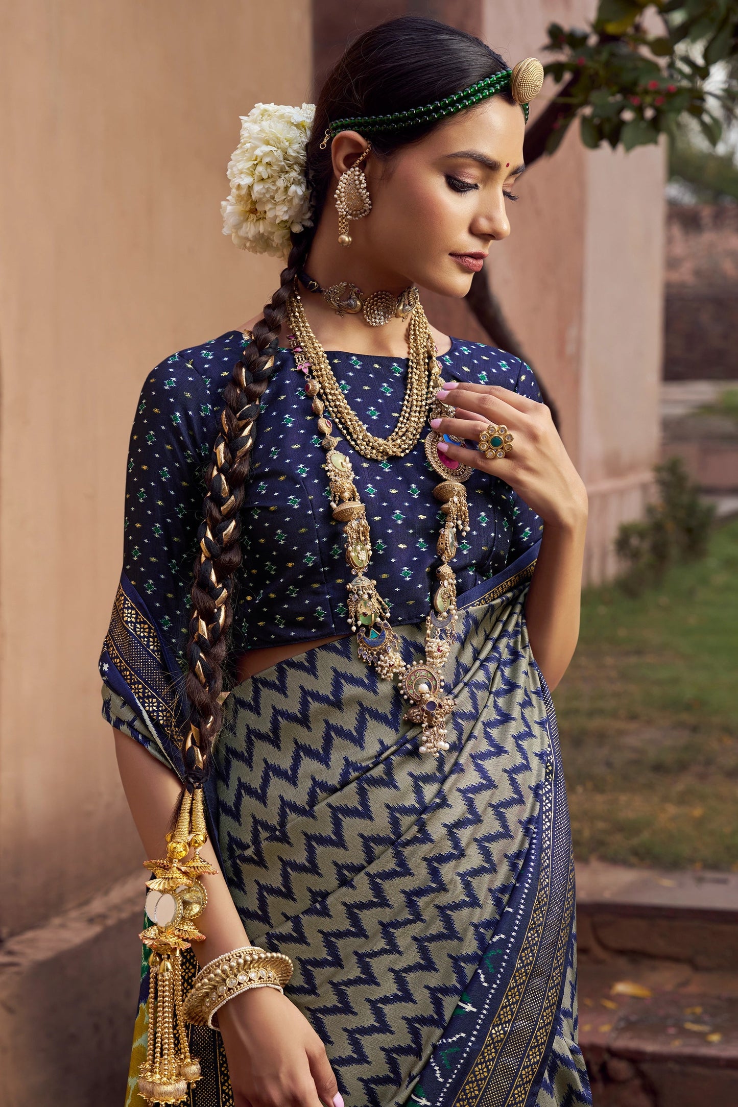 Grey and Blue Printed Patola Silk Saree-SAR10386_2_SareeButa.com