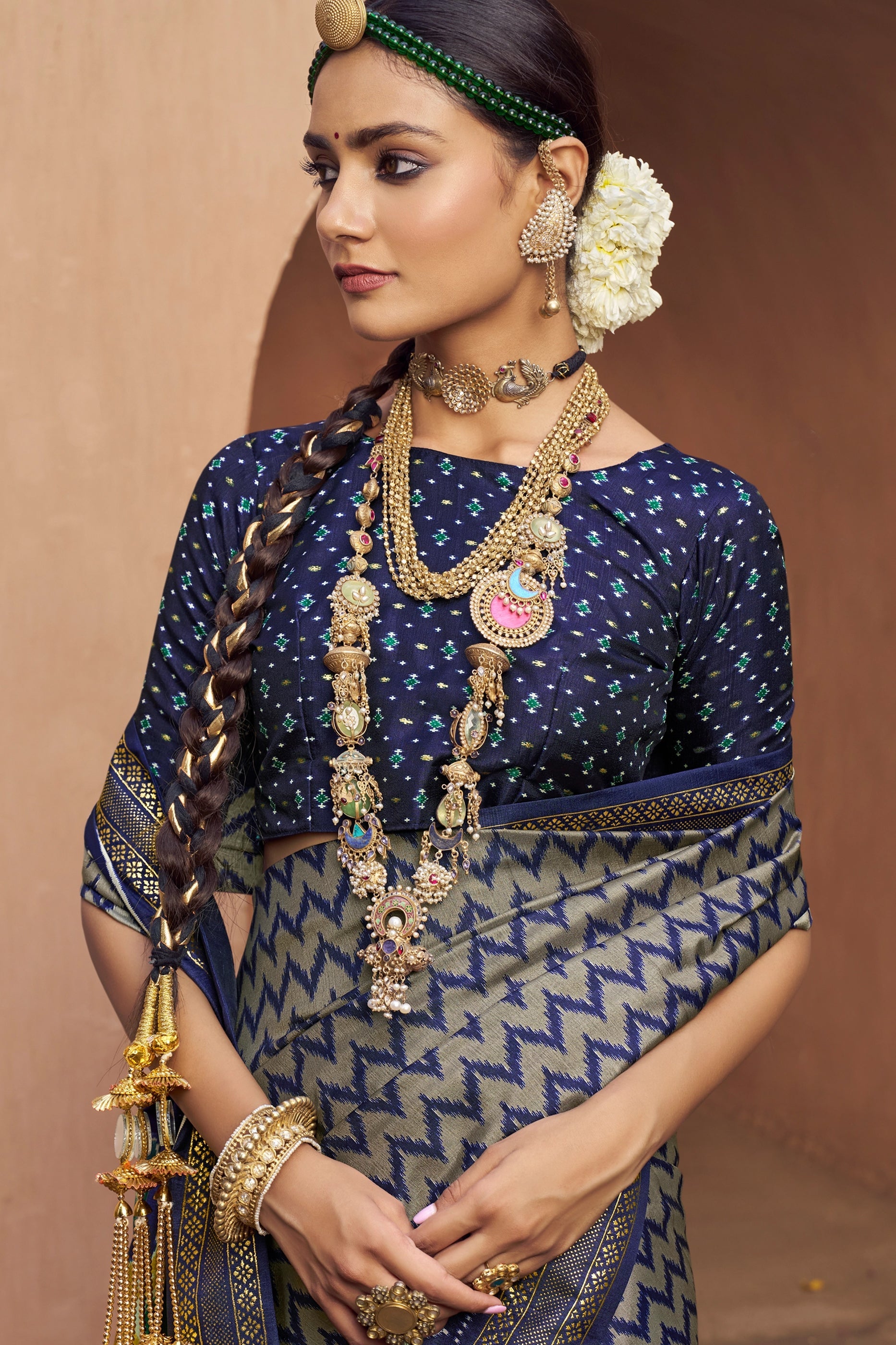 Grey and Blue Printed Patola Silk Saree-SAR10386_3_SareeButa.com