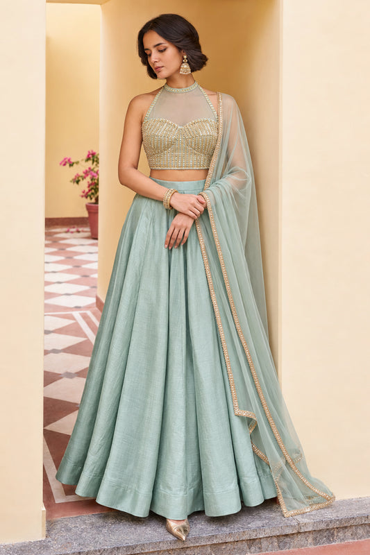 Greyish Blue Readymade Sequence Work Silk Lehenga-SAR13341_1_SareeButa.com