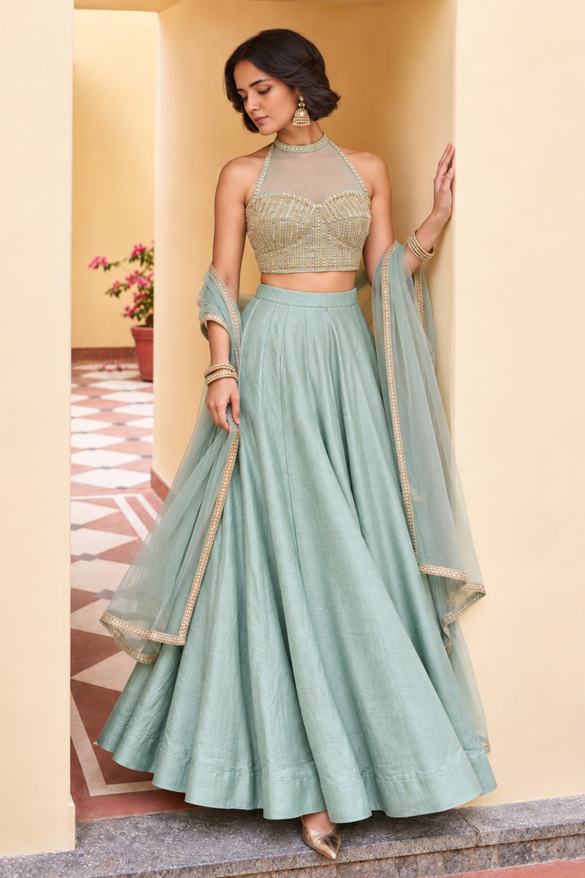 Greyish Blue Readymade Sequence Work Silk Lehenga-SAR13341_3_SareeButa.com