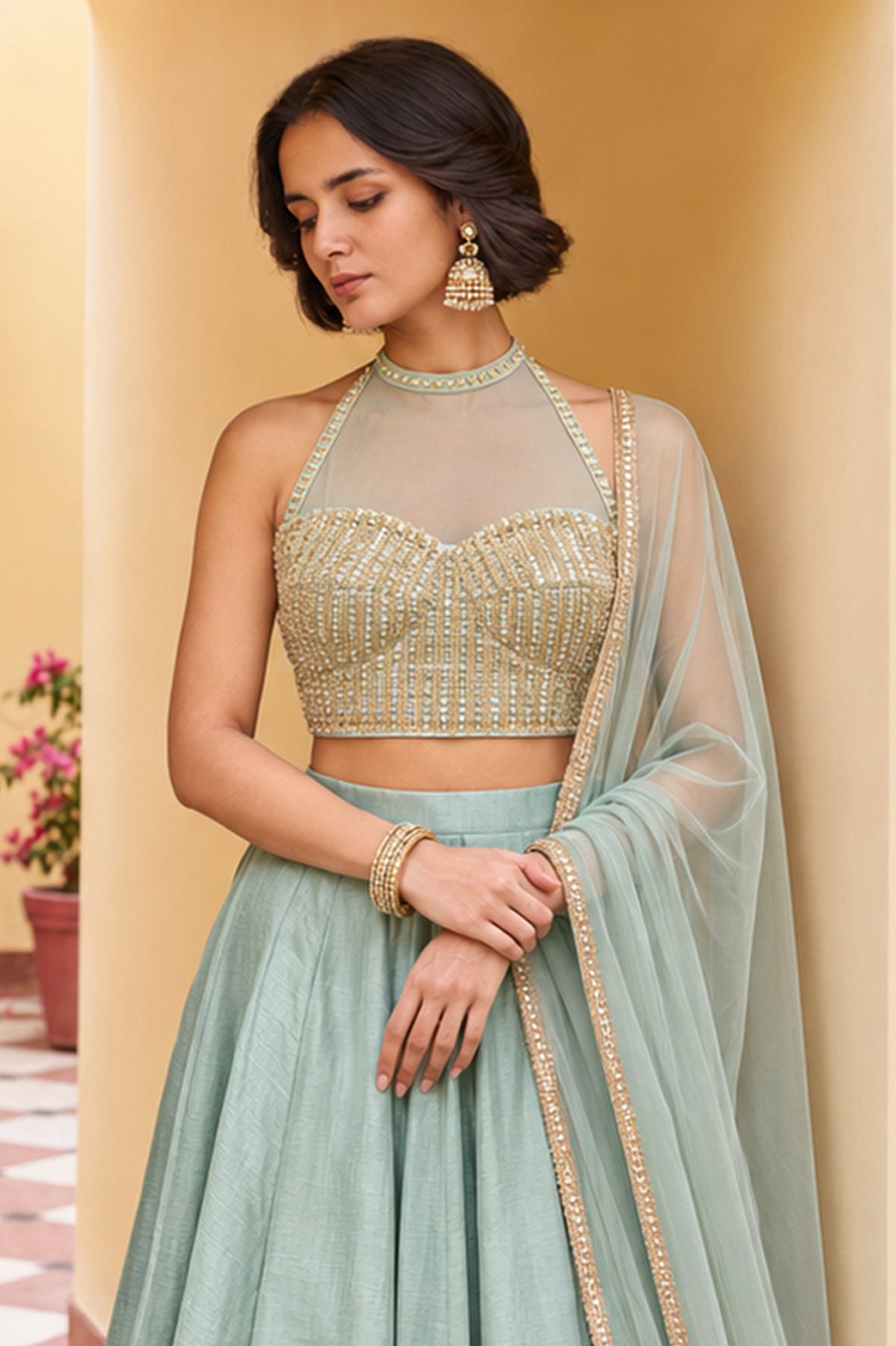 Greyish Blue Readymade Sequence Work Silk Lehenga-SAR13341_4_SareeButa.com