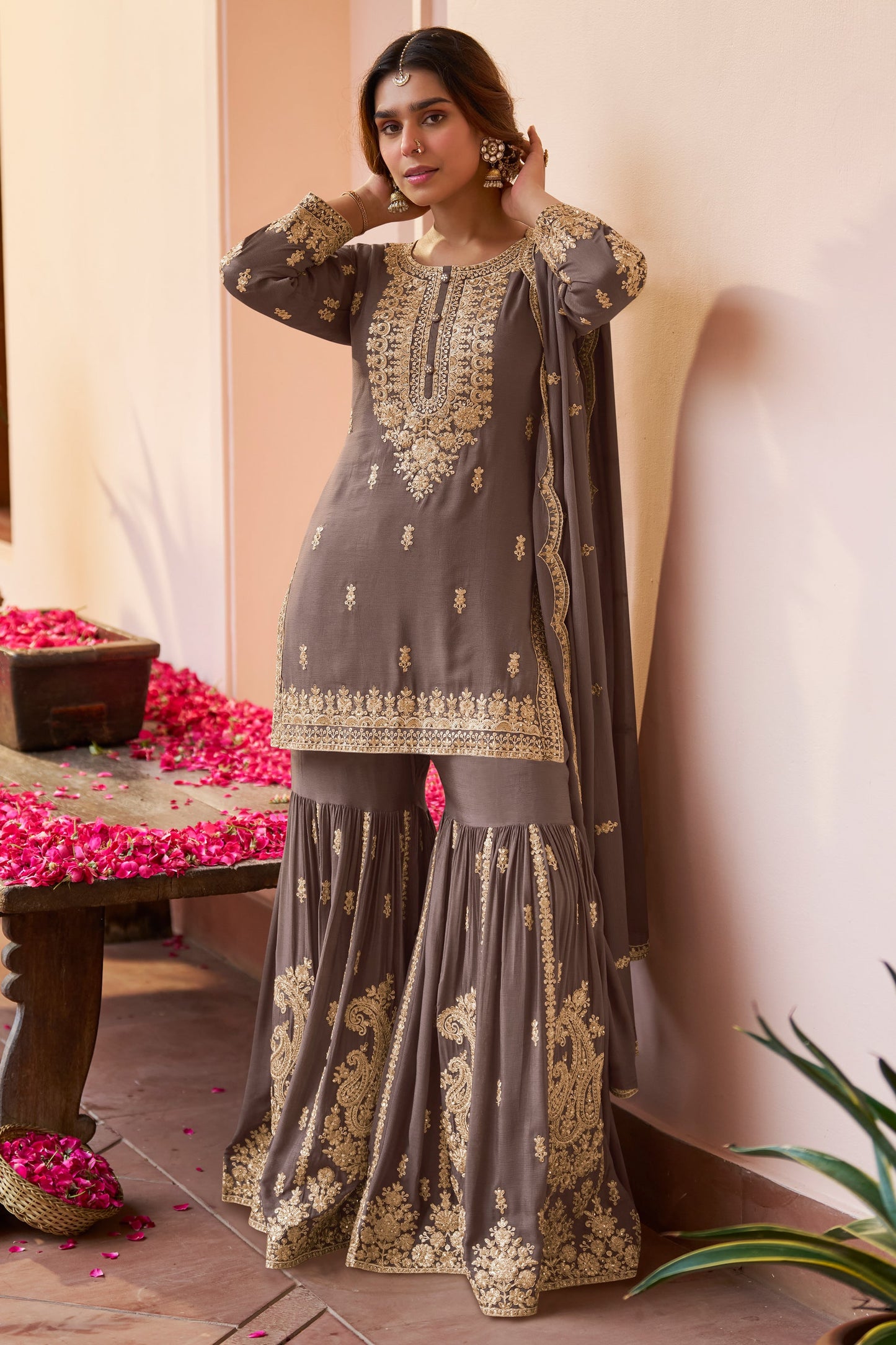 Greyish Mauve Readymade Chinon Sharara Suit-SAR12118_1_SareeButa.com