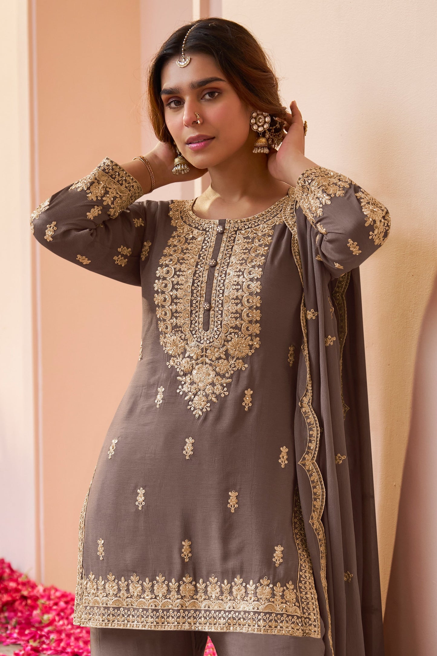 Greyish Mauve Readymade Chinon Sharara Suit-SAR12118_3_SareeButa.com