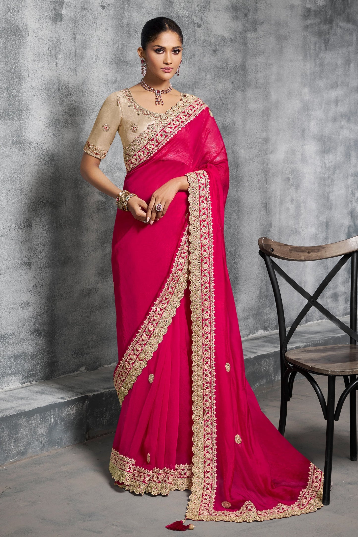 Hot Pink Embroidered Satin Silk Saree-SAR10454_1_SareeButa.com
