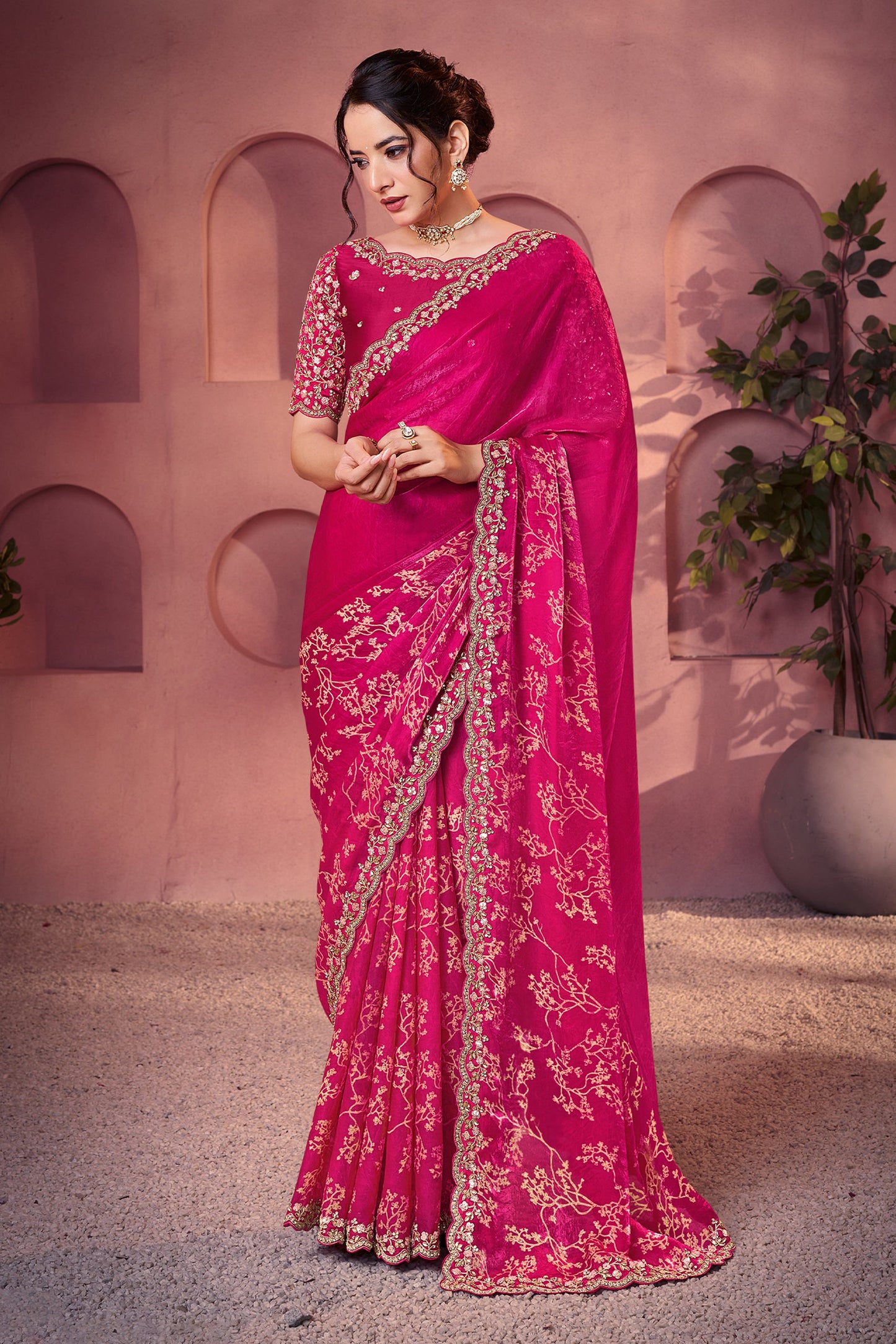 Hot Pink Embroidered Satin Silk Saree-SAR10892_1_SareeButa.com