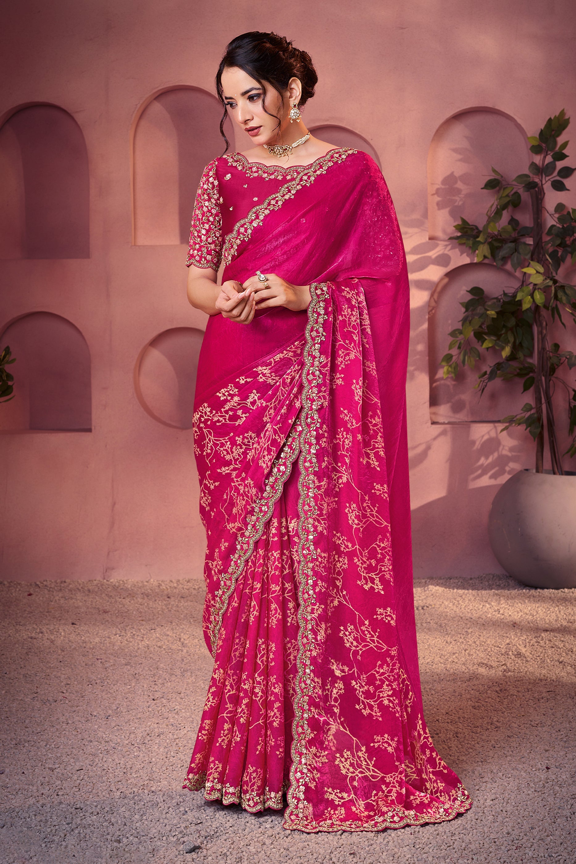 Hot Pink Embroidered Satin Silk Saree-SAR10892_1_SareeButa.com