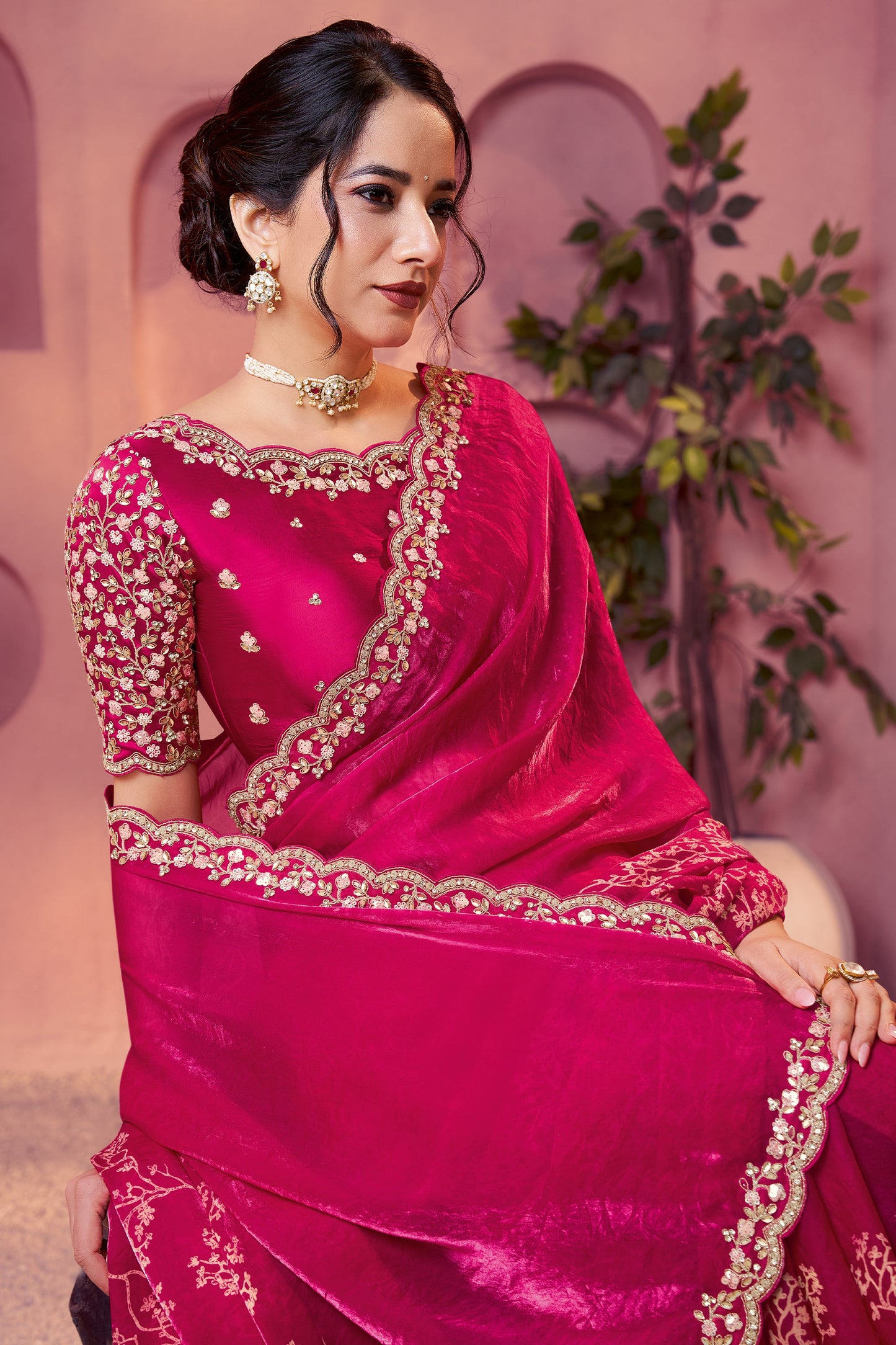 Hot Pink Embroidered Satin Silk Saree-SAR10892_2_SareeButa.com