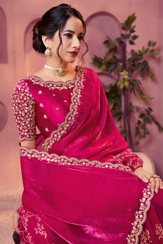 Hot Pink Embroidered Satin Silk Saree-SAR10892_2_SareeButa.com