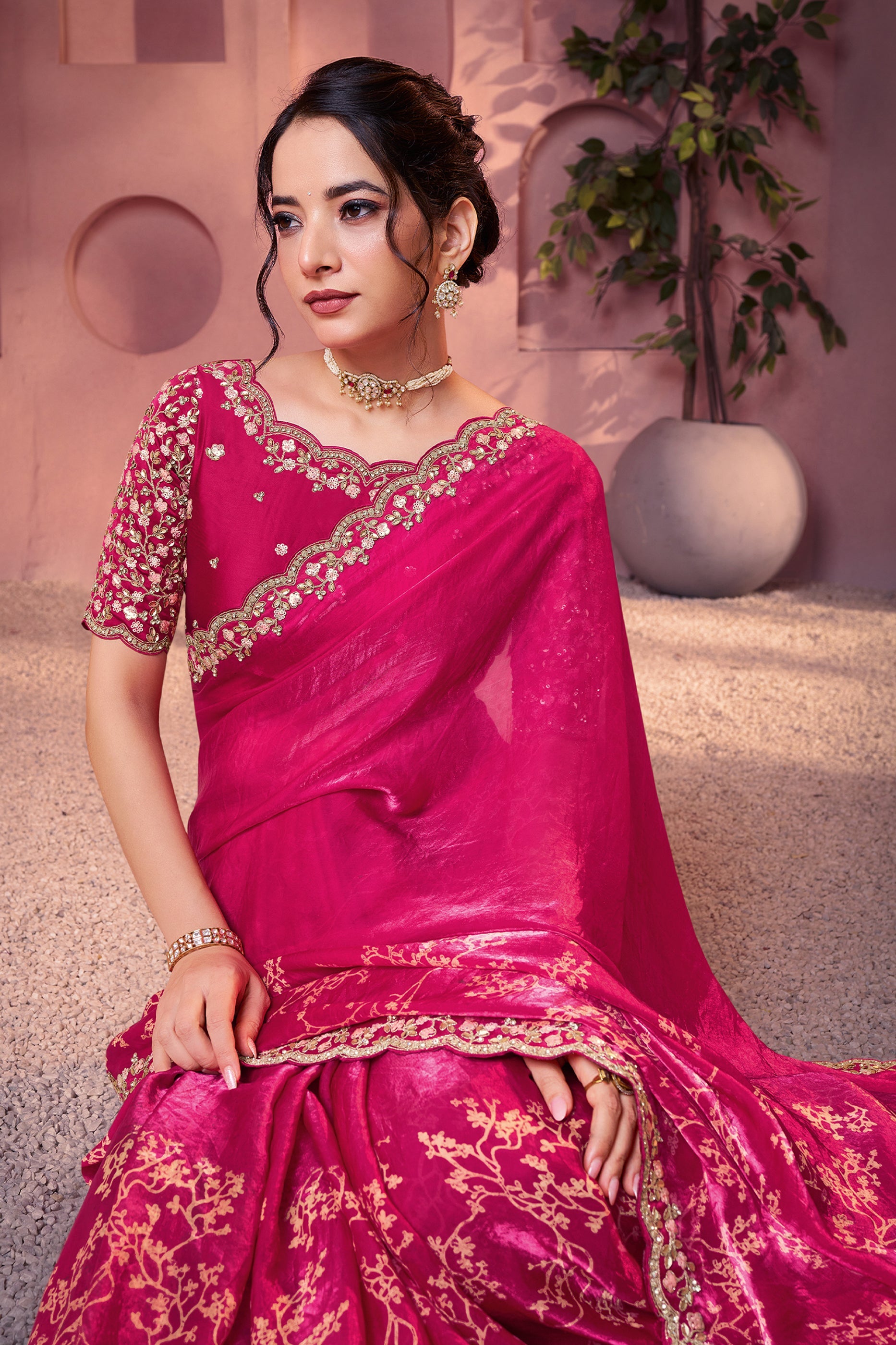 Hot Pink Embroidered Satin Silk Saree-SAR10892_3_SareeButa.com