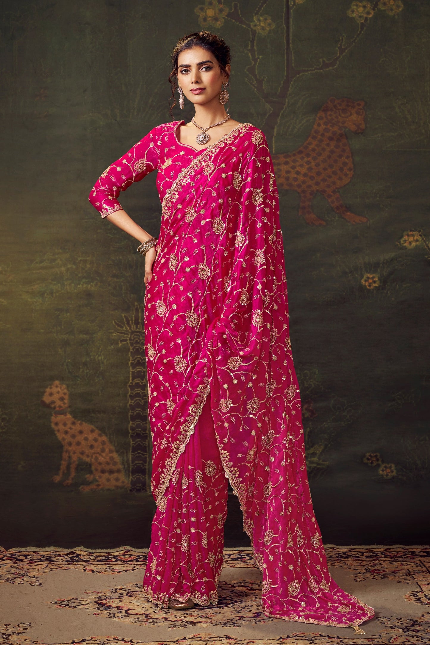 Hot Pink Embroidered Tissue Saree-SAR11170_1_SareeButa.com