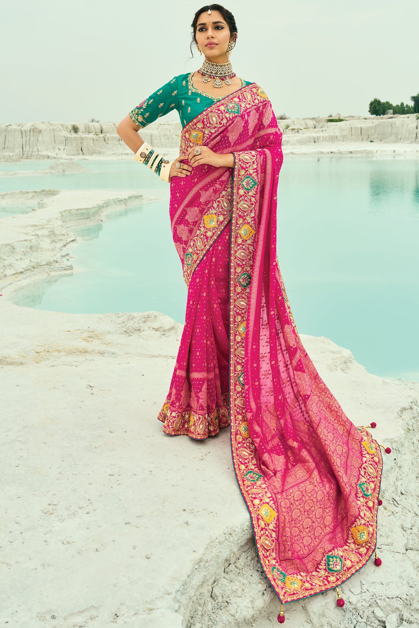 Hot Pink Georgette Bandhani Saree-SAR10296_1_SareeButa.com