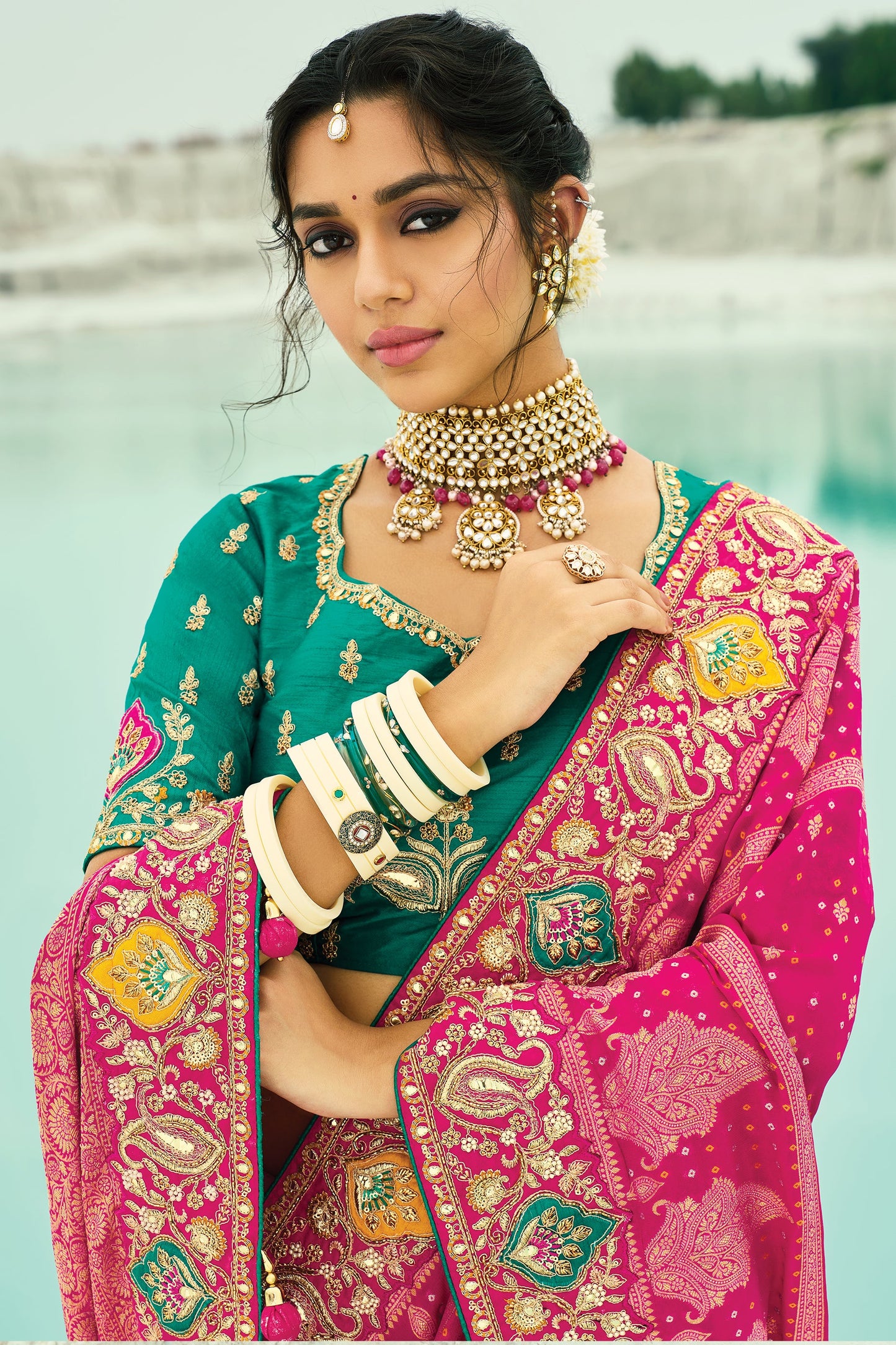 Hot Pink Georgette Bandhani Saree-SAR10296_2_SareeButa.com