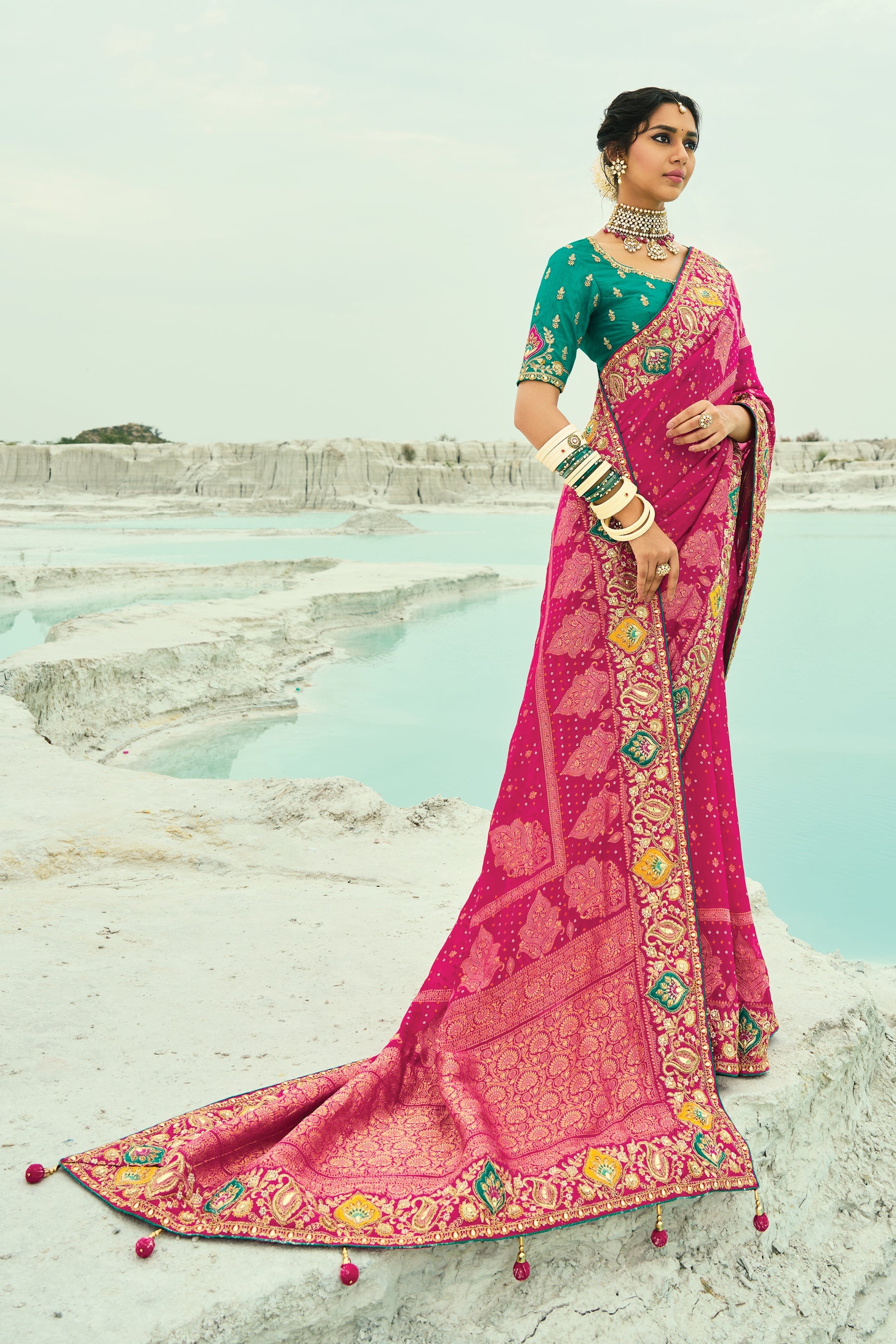 Hot Pink Georgette Bandhani Saree-SAR10296_4_SareeButa.com