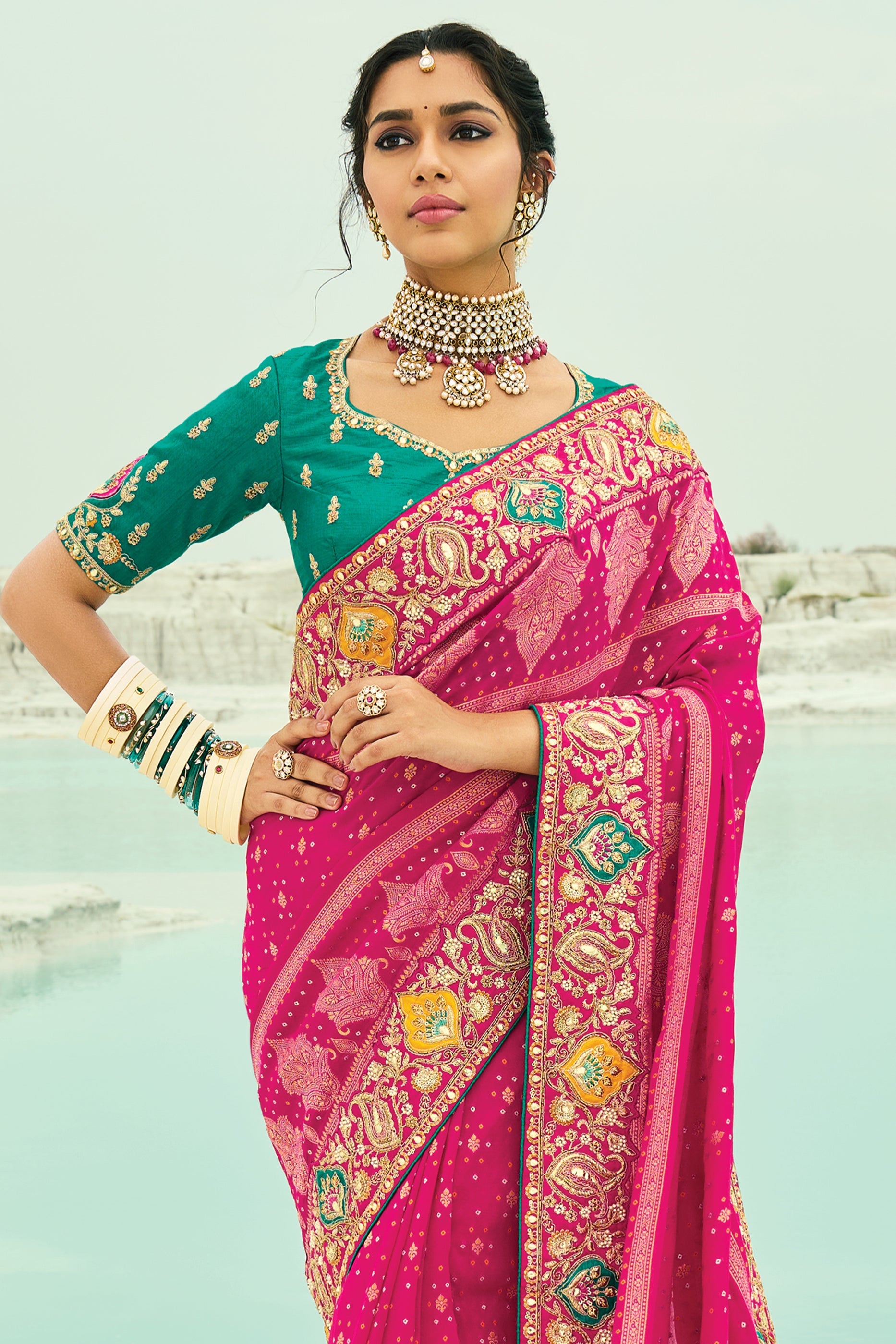 Hot Pink Georgette Bandhani Saree-SAR10296_5_SareeButa.com