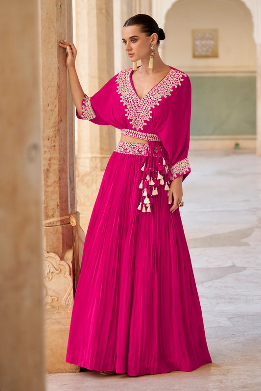 Hot Pink Readymade Chinon Silk Skirt Set-SAR10949_1_SareeButa.com