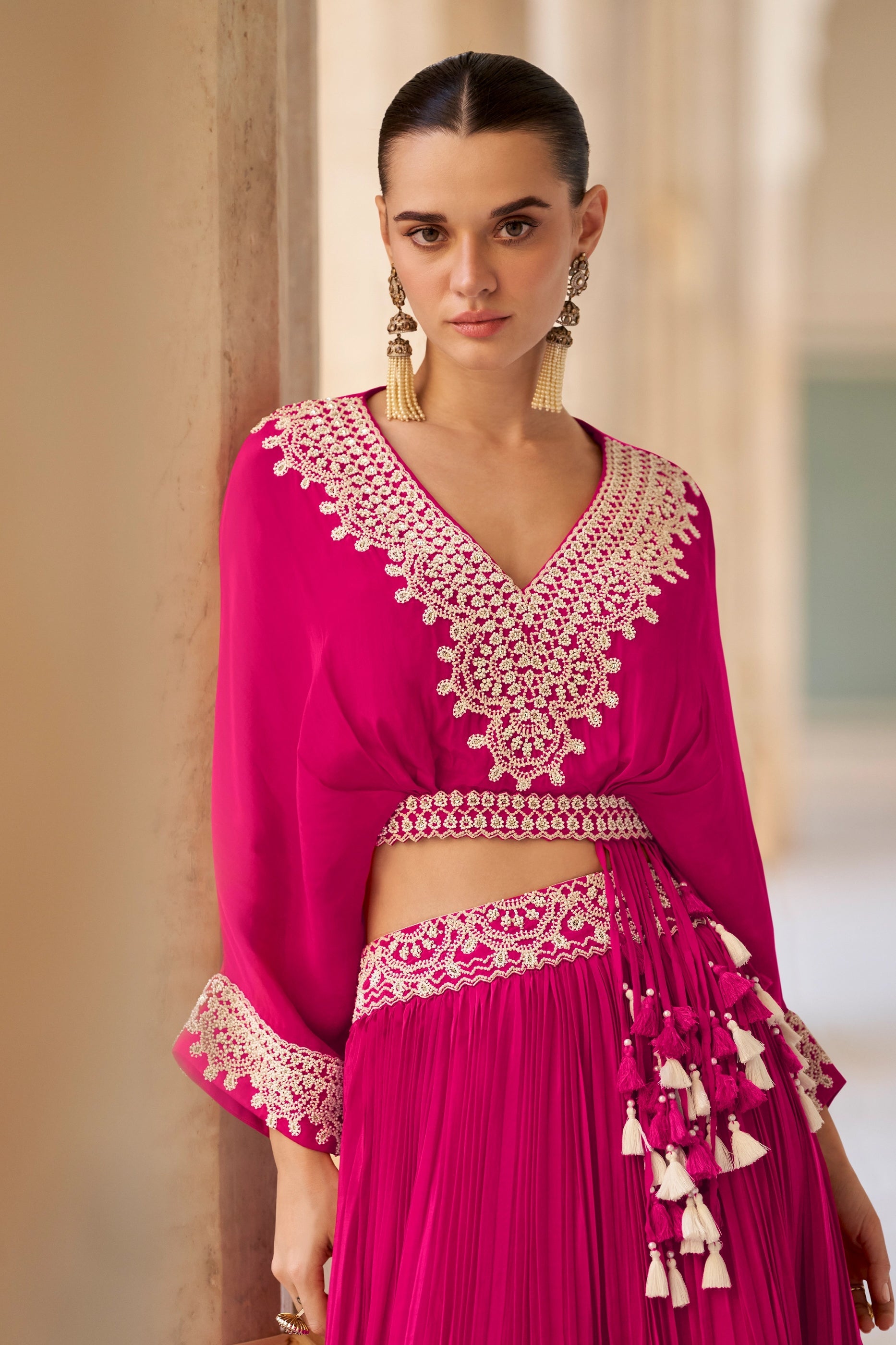 Hot Pink Readymade Chinon Silk Skirt Set-SAR10949_2_SareeButa.com