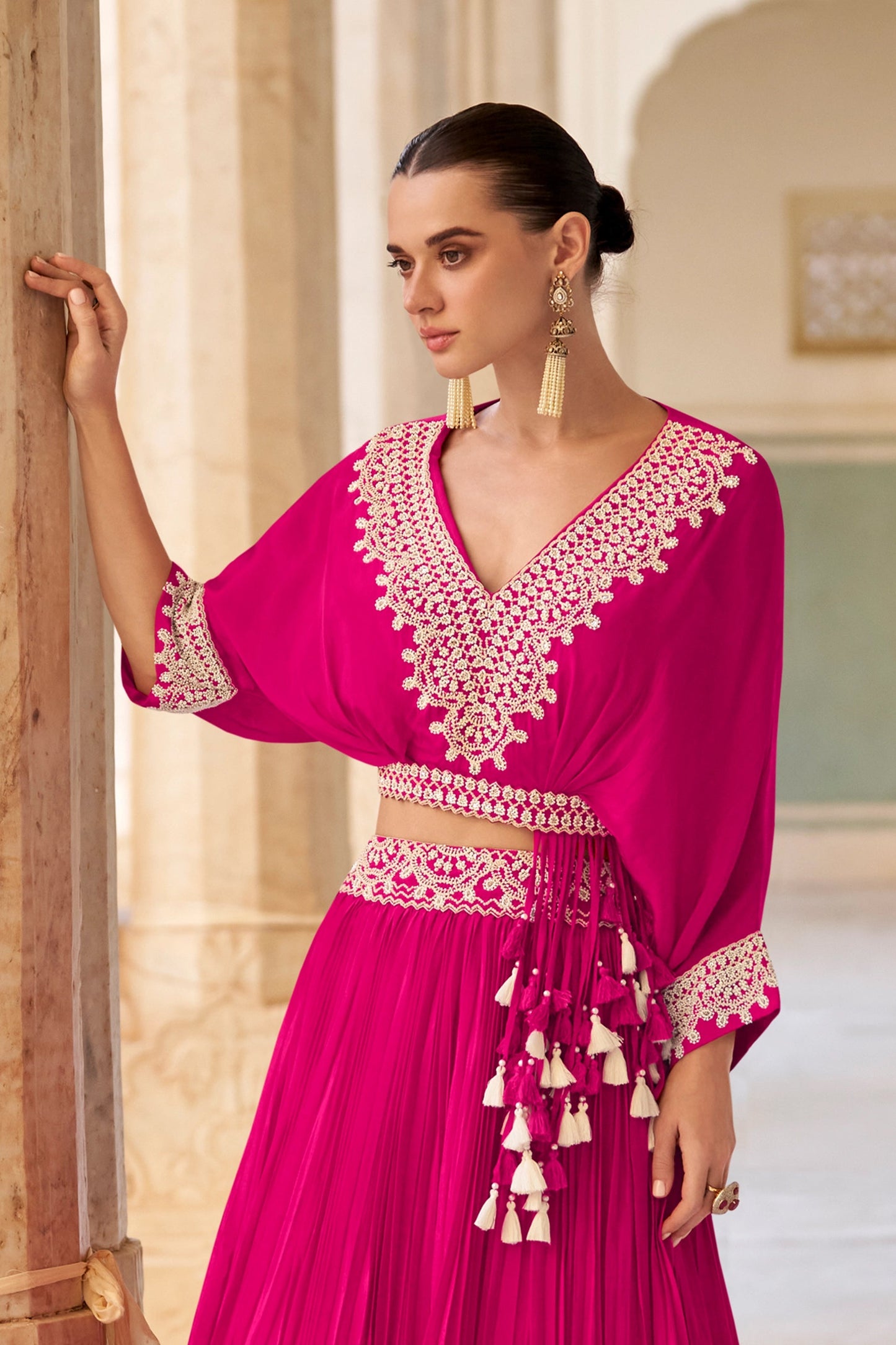 Hot Pink Readymade Chinon Silk Skirt Set-SAR10949_3_SareeButa.com