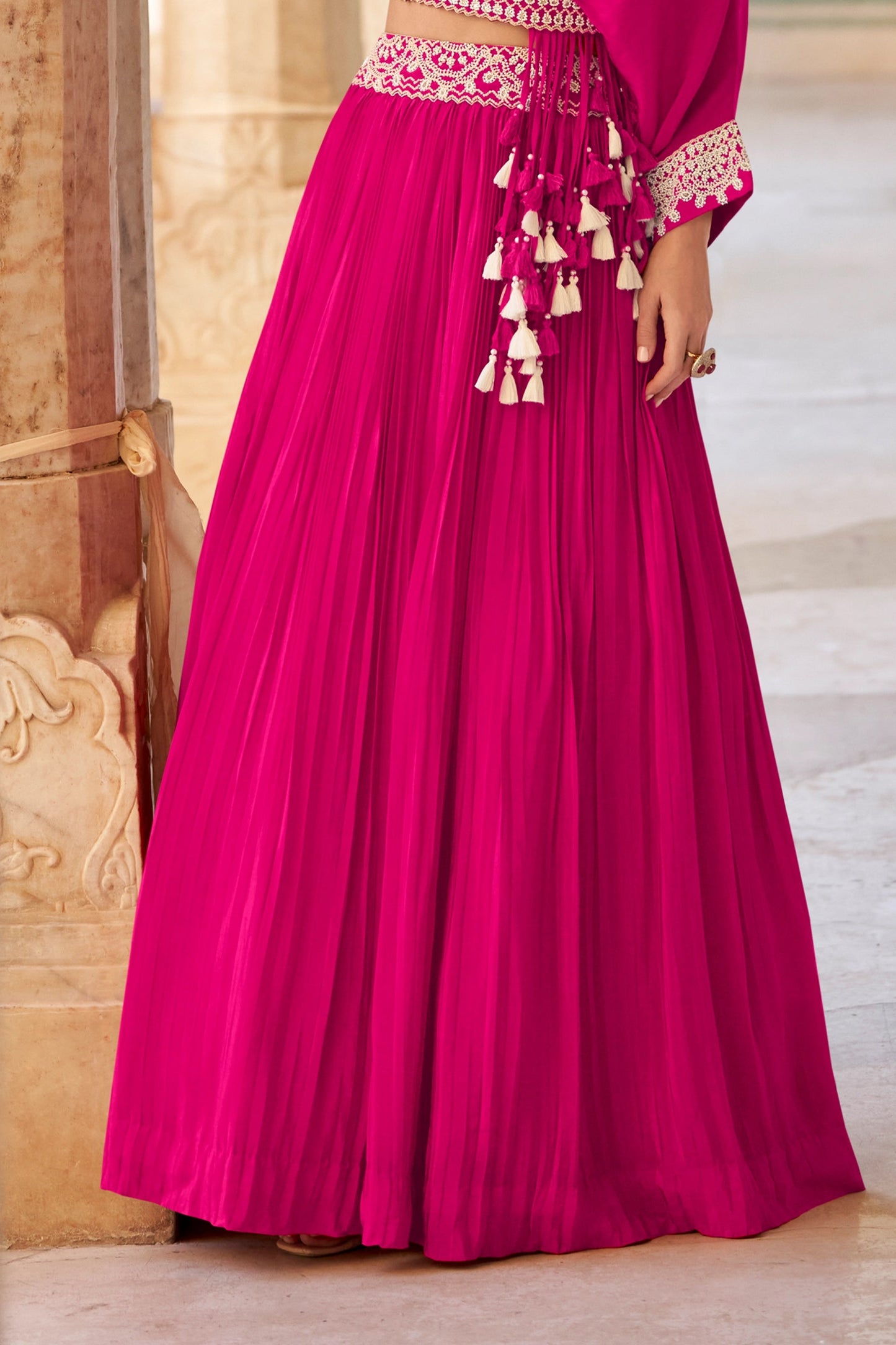 Hot Pink Readymade Chinon Silk Skirt Set-SAR10949_4_SareeButa.com