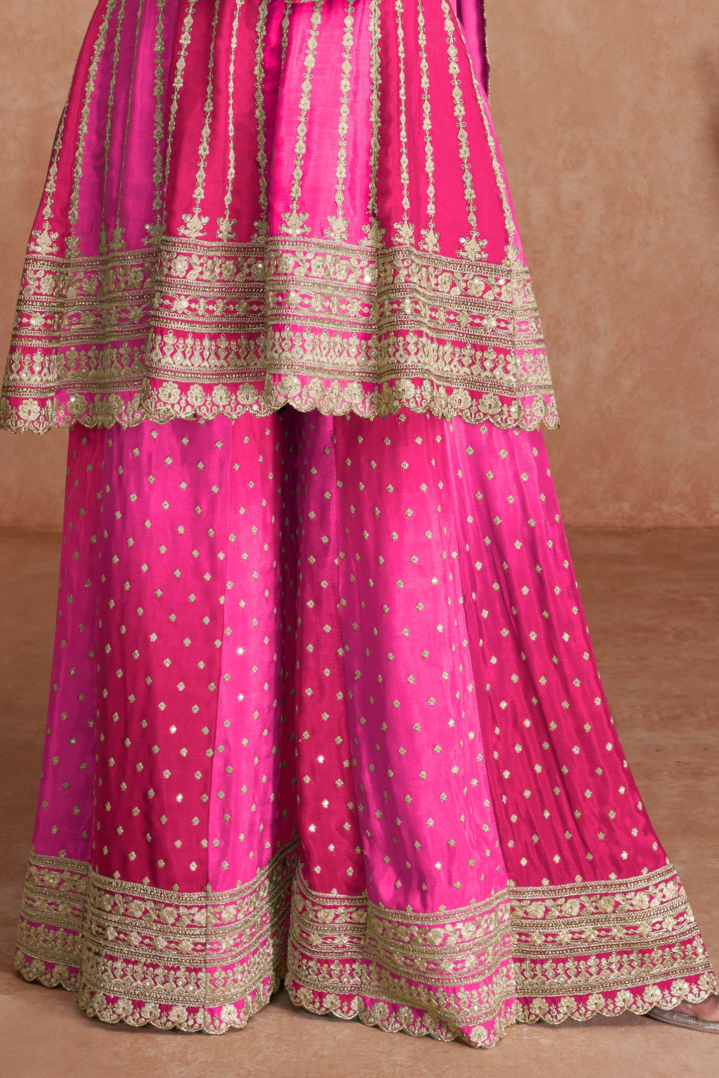 Hot Pink Readymade Embroidered Chinon A-line Suit-SAR10795_4_SareeButa.com