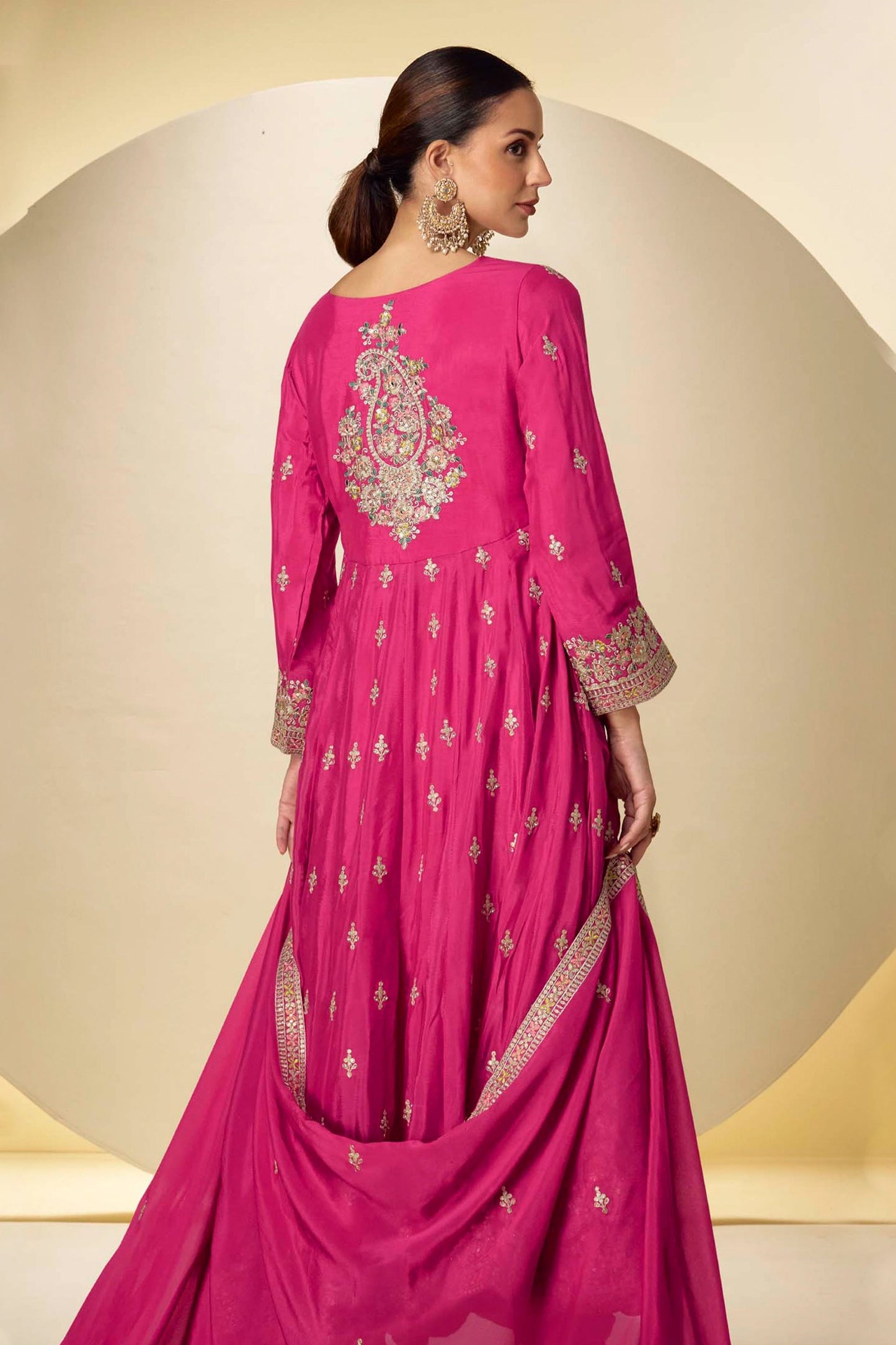 Hot Pink Readymade Embroidered Chinon Anarkali Suit-SAR10926_3_SareeButa.com
