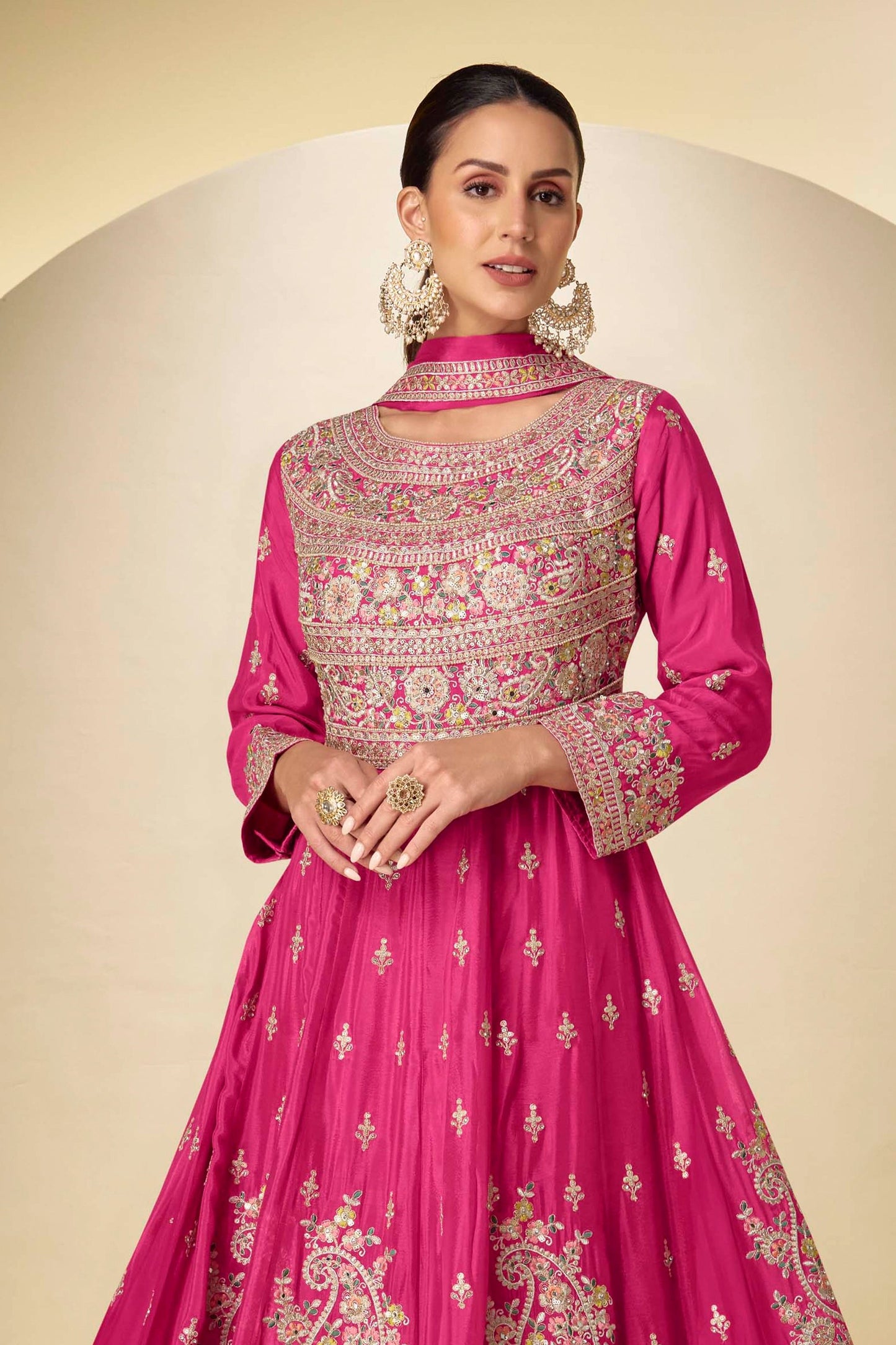Hot Pink Readymade Embroidered Chinon Anarkali Suit-SAR10926_4_SareeButa.com