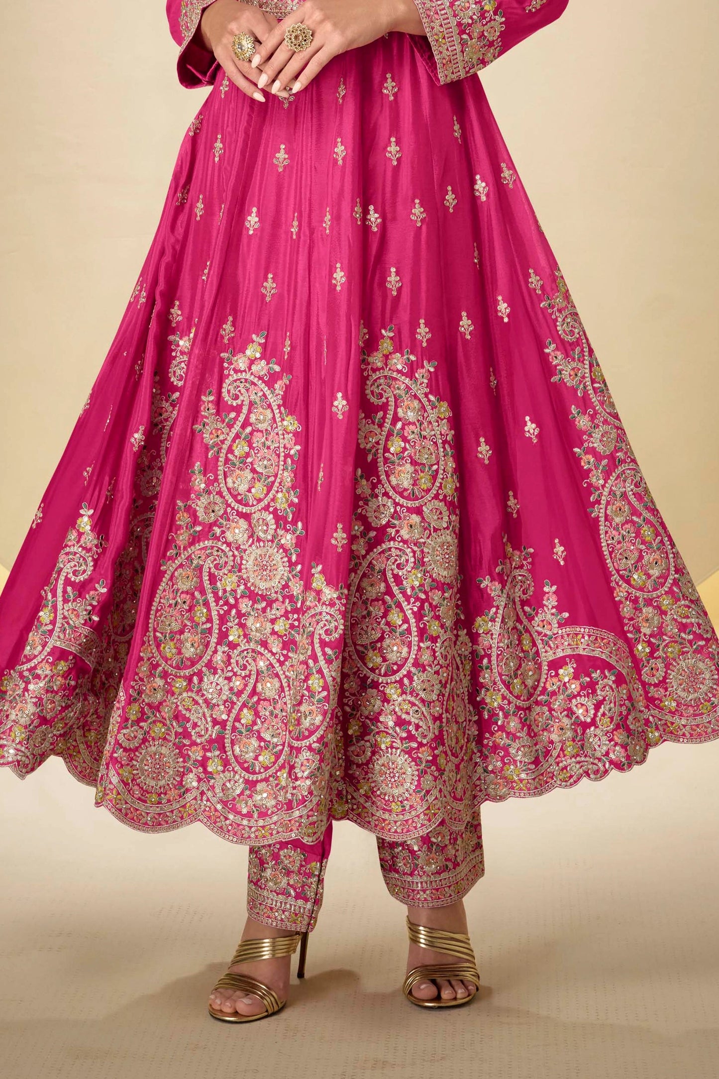 Hot Pink Readymade Embroidered Chinon Anarkali Suit-SAR10926_5_SareeButa.com