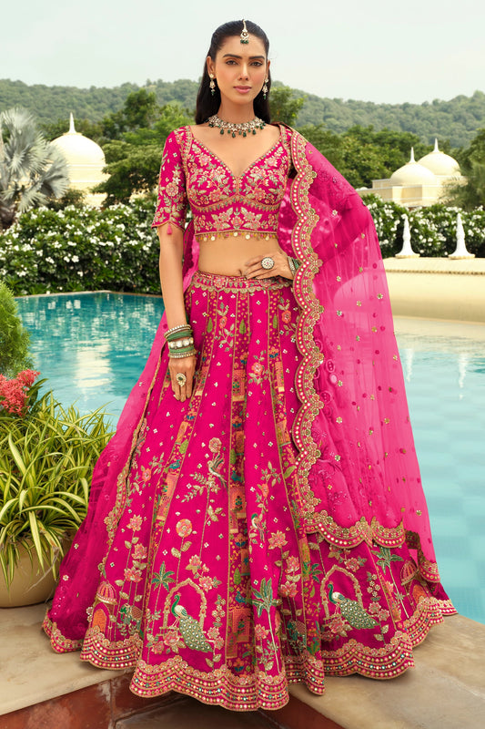Hot Pink Readymade Embroidered Silk Lehenga-SAR10901_1_SareeButa.com