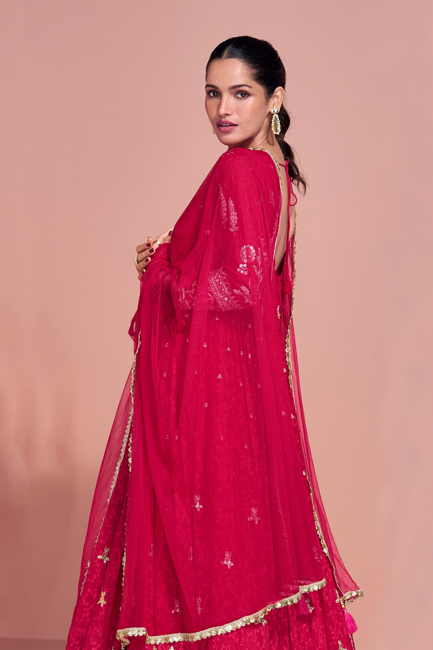 Hot Pink Readymade Georgette Gown With Dupatta-SAR10923_4_SareeButa.com