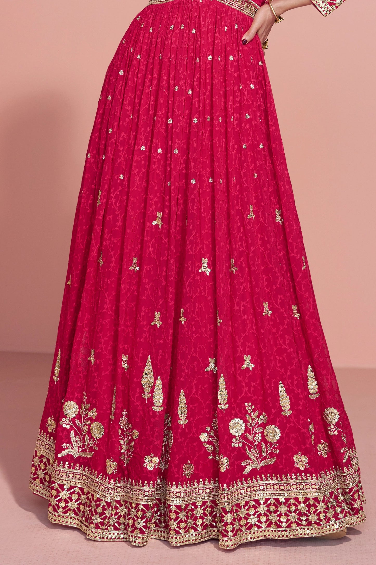 Hot Pink Readymade Georgette Gown With Dupatta-SAR10923_5_SareeButa.com