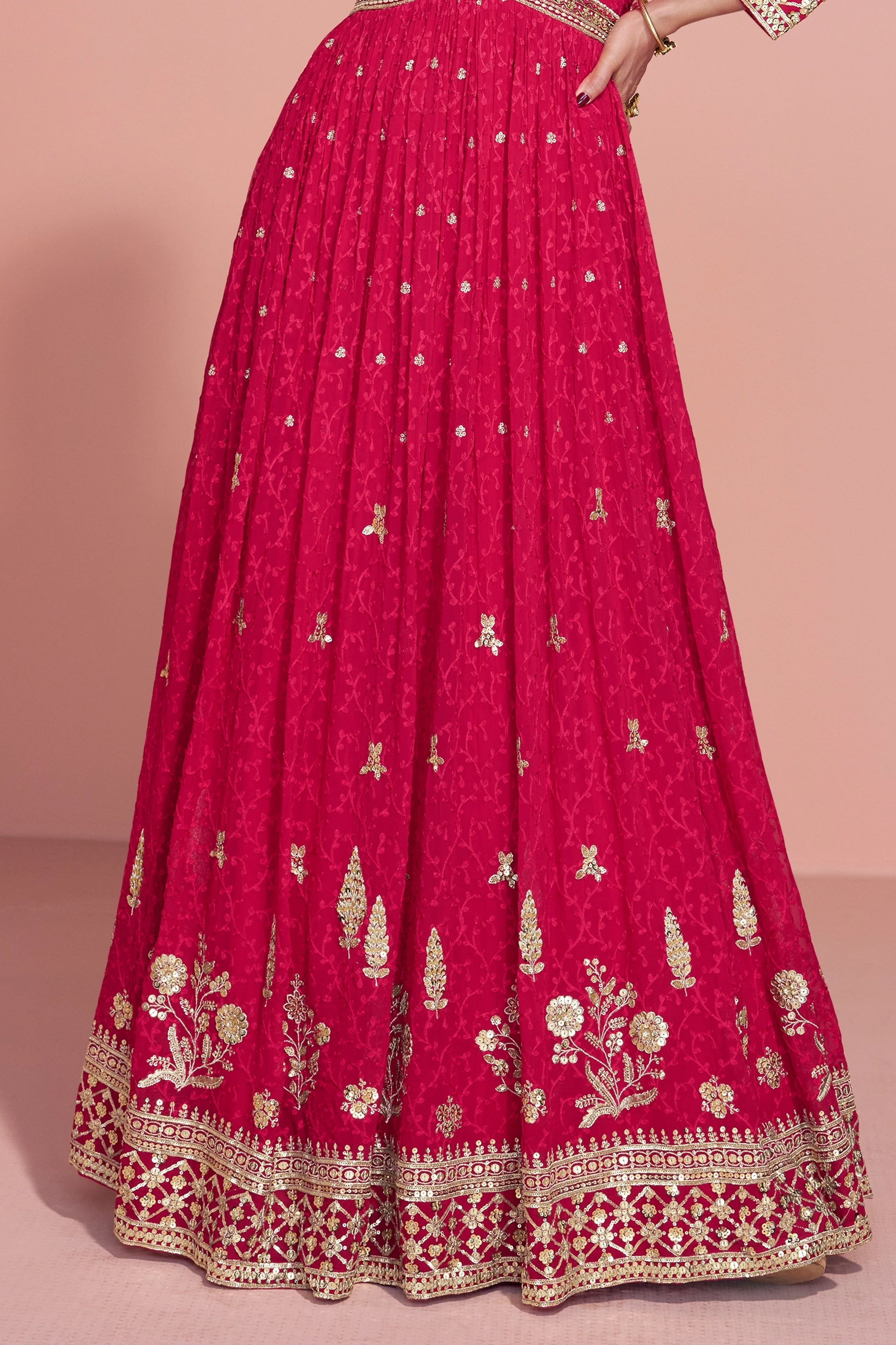 Hot Pink Readymade Georgette Gown With Dupatta-SAR10923_5_SareeButa.com