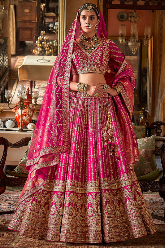 Hot Pink Semi-Stitched Embroidered Silk Lehenga-SAR10307_1_SareeButa.com