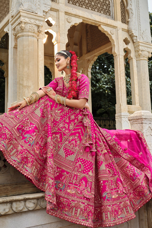 Hot Pink Semi-Stitched Embroidered Silk Lehenga-SAR10536_2_SareeButa.com