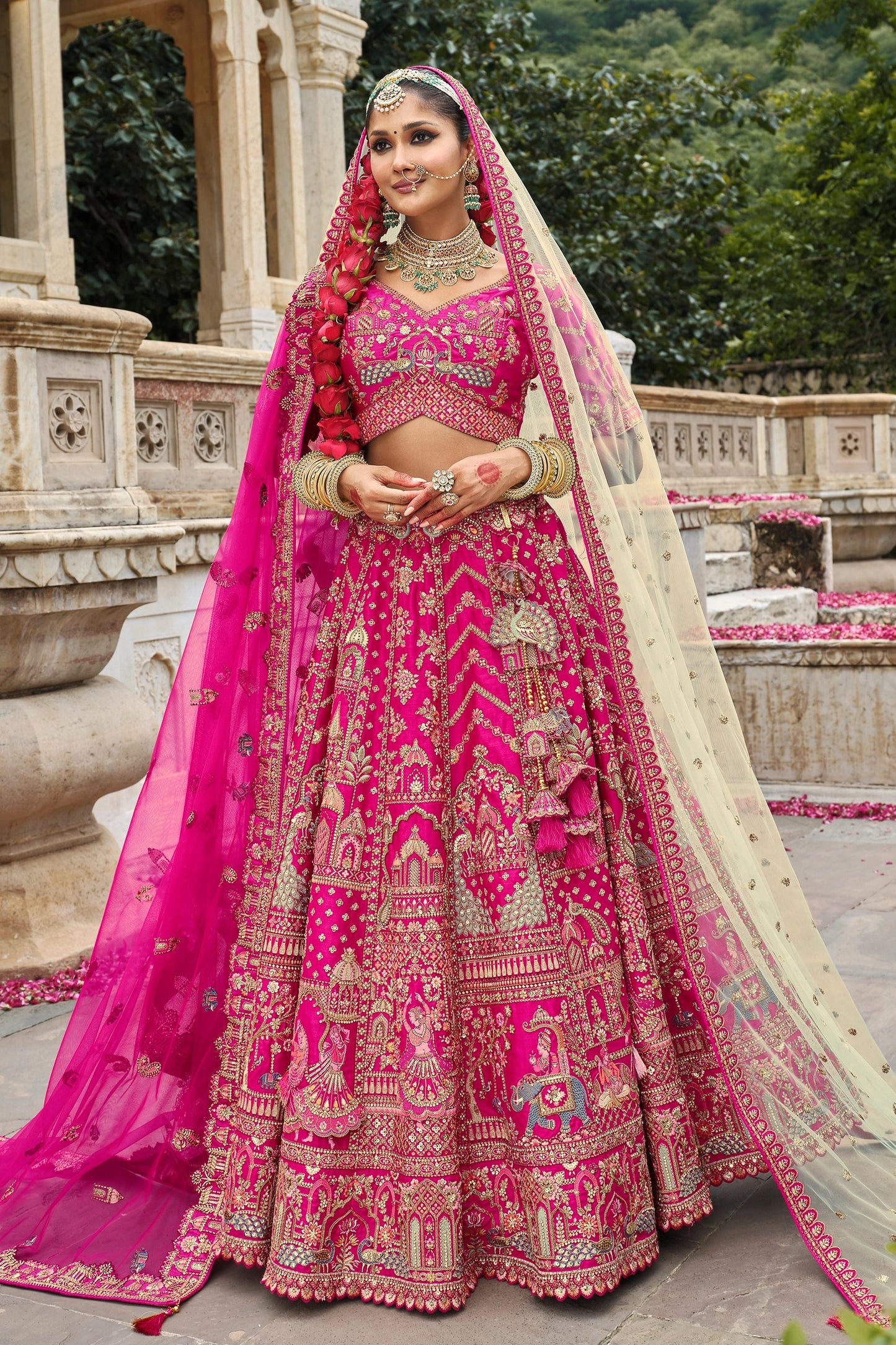 Hot Pink Semi-Stitched Embroidered Silk Lehenga-SAR10536_5_SareeButa.com