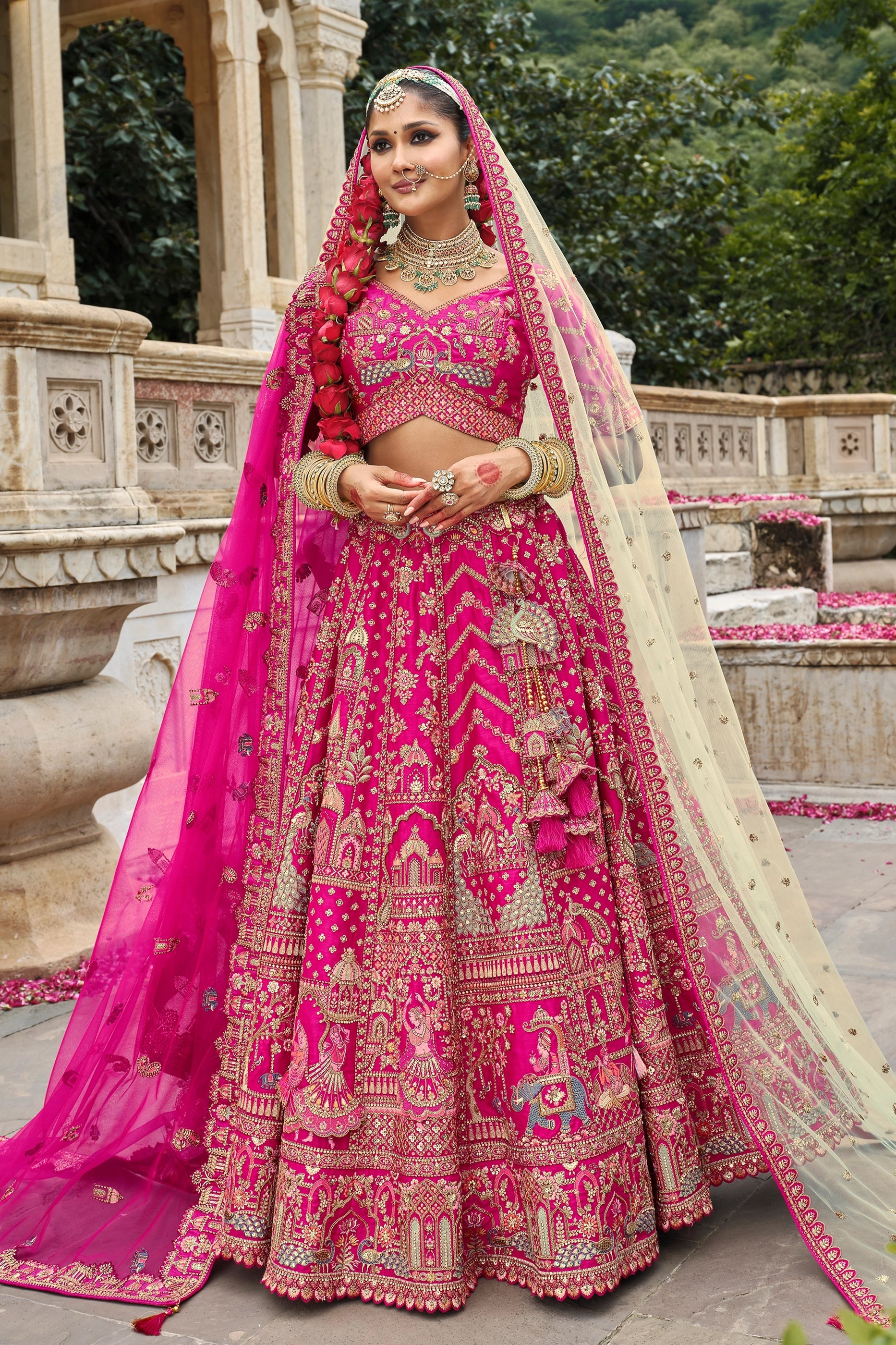 Hot Pink Semi-Stitched Embroidered Silk Lehenga-SAR10536_5_SareeButa.com
