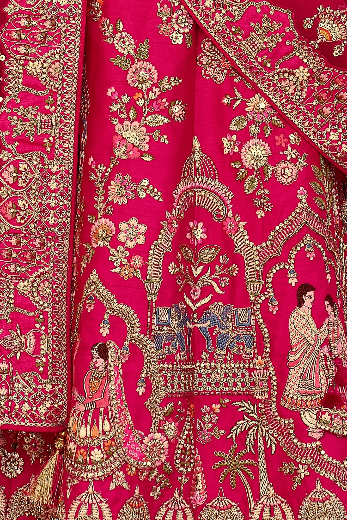 Hot Pink Semi-Stitched Embroidered Silk Lehenga-SAR10540_3_SareeButa.com