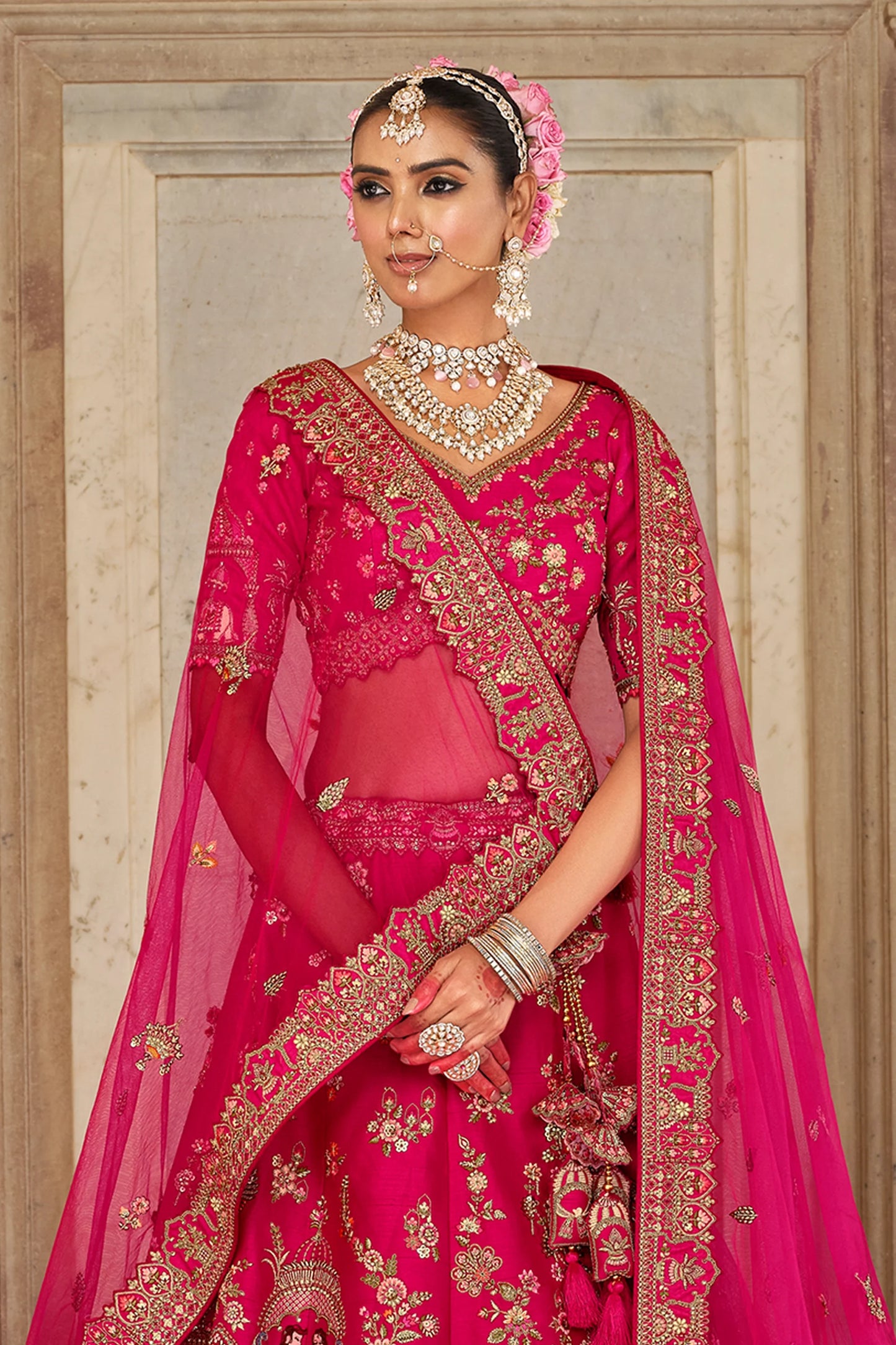 Hot Pink Semi-Stitched Embroidered Silk Lehenga-SAR10540_5_SareeButa.com